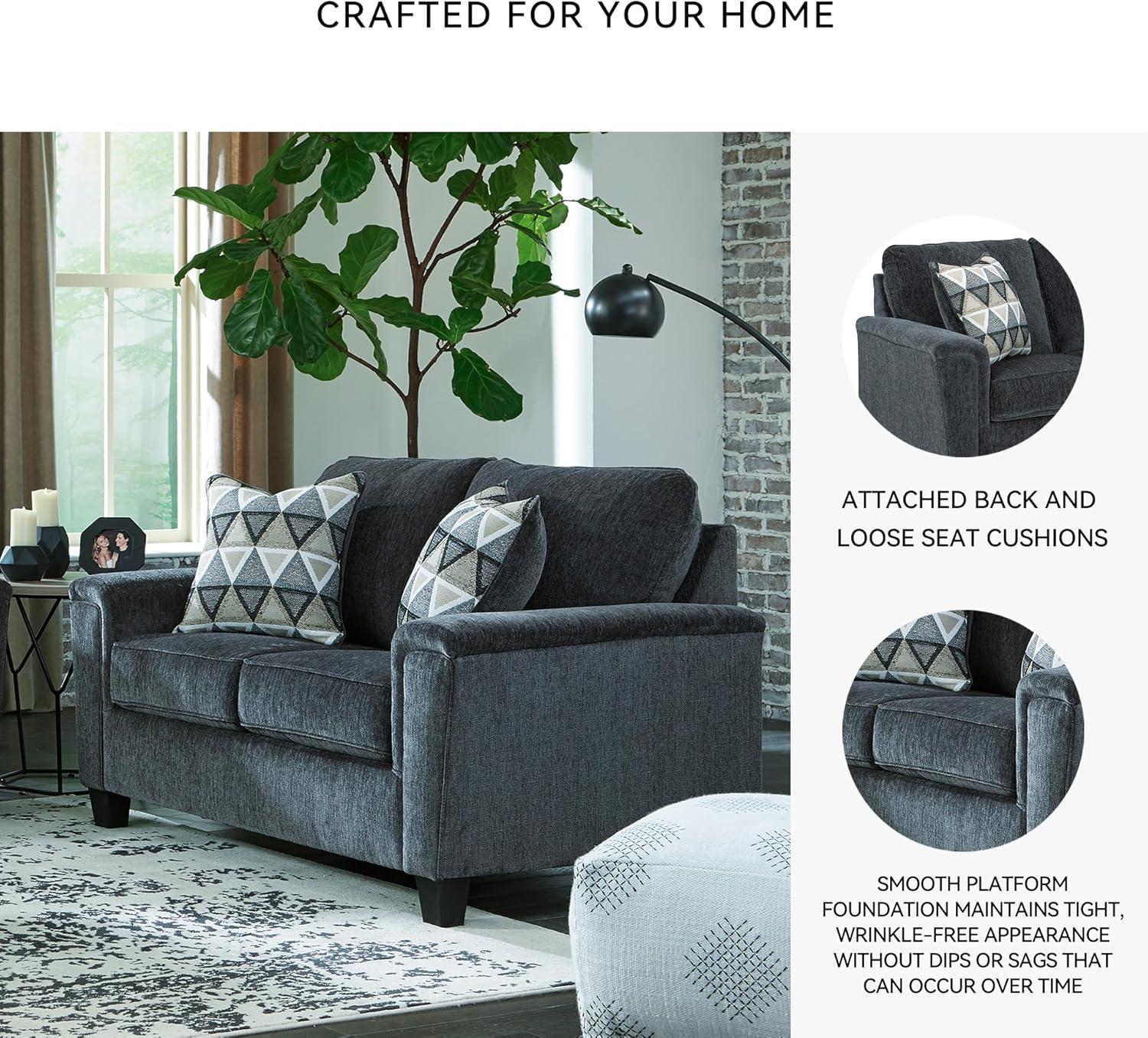 imageSignature Design by Ashley Abinger Chenille Contemporary Loveseat with 2 Accent Pillows Dark Gray