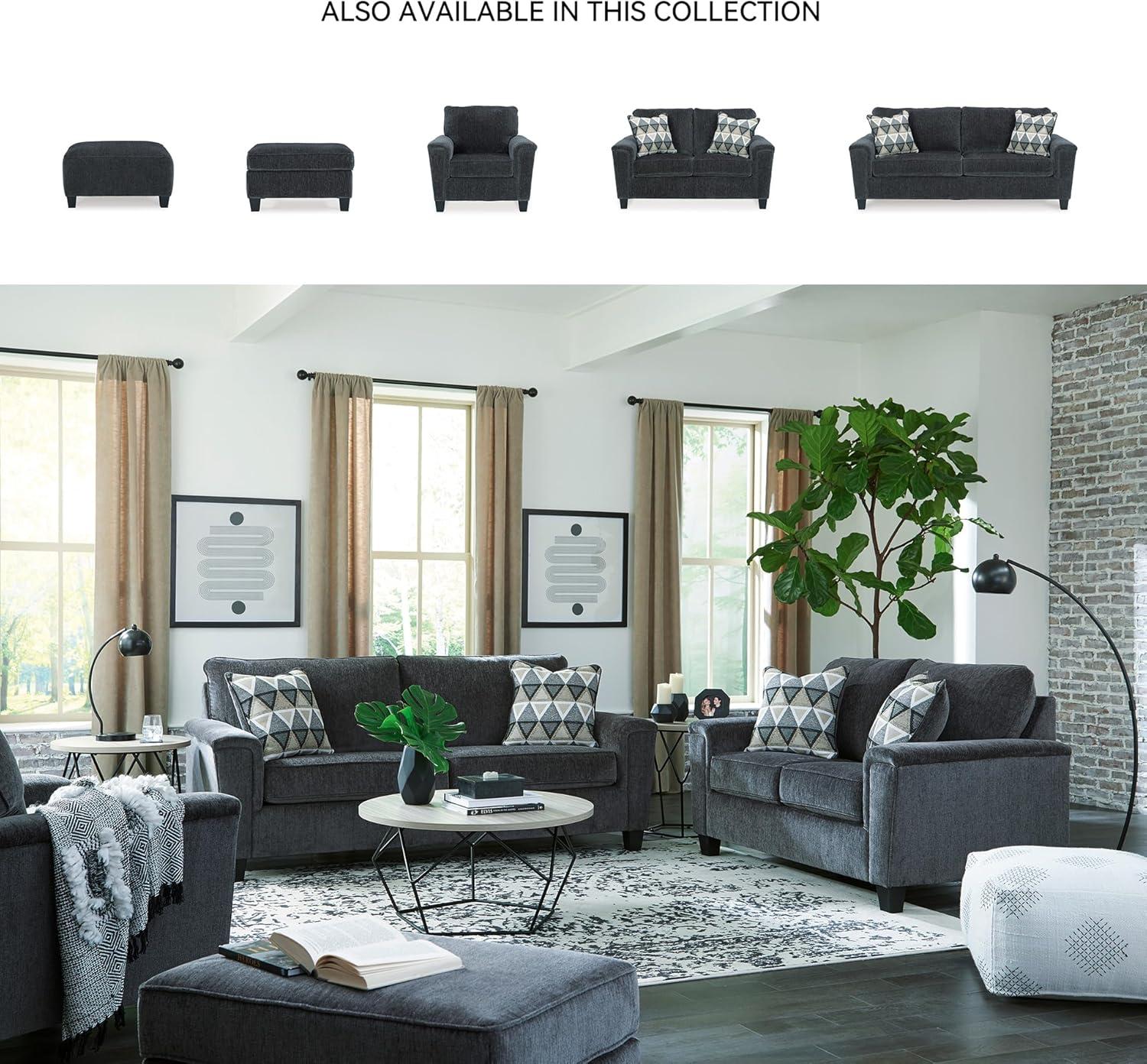 imageSignature Design by Ashley Abinger Chenille Contemporary Loveseat with 2 Accent Pillows Dark Gray