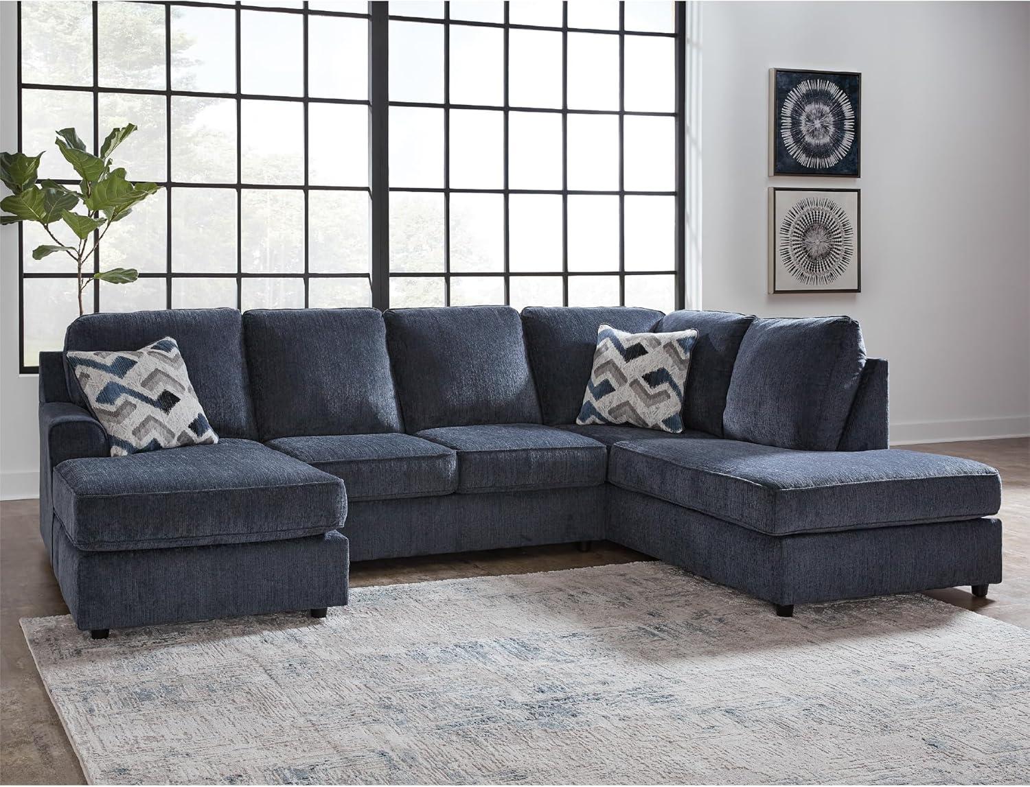 imageSignature Design by Ashley Albar Place Contemporary UShaped 2Piece Sectional with Loose Seat Cushions and 2 Accent Pillows BlueRight Hand