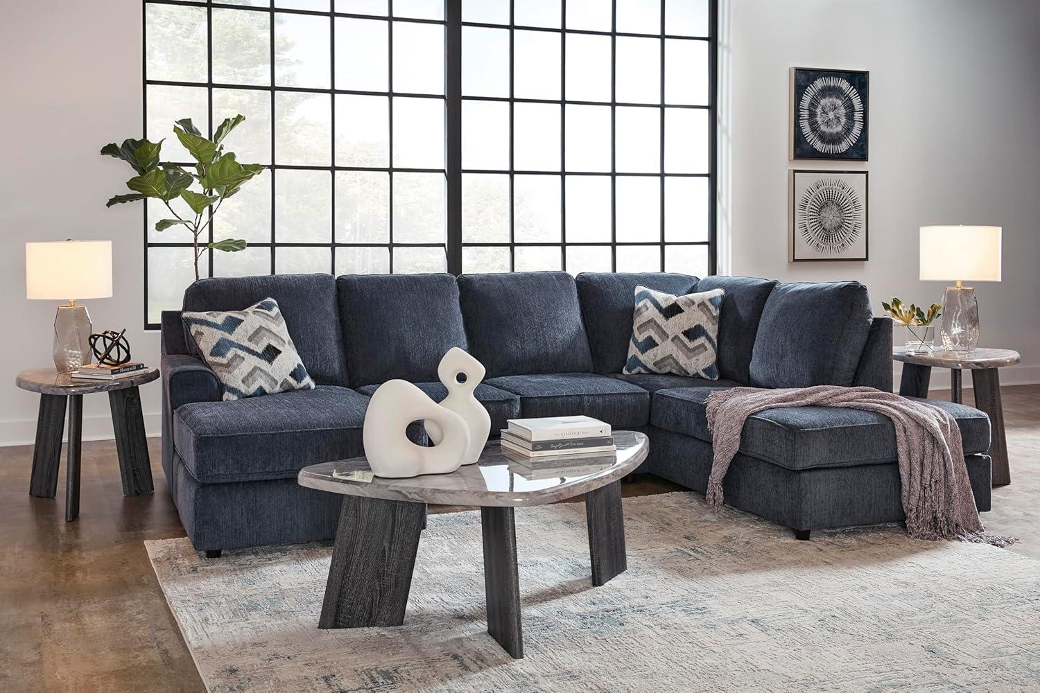 imageSignature Design by Ashley Albar Place Contemporary UShaped 2Piece Sectional with Loose Seat Cushions and 2 Accent Pillows BlueRight Hand