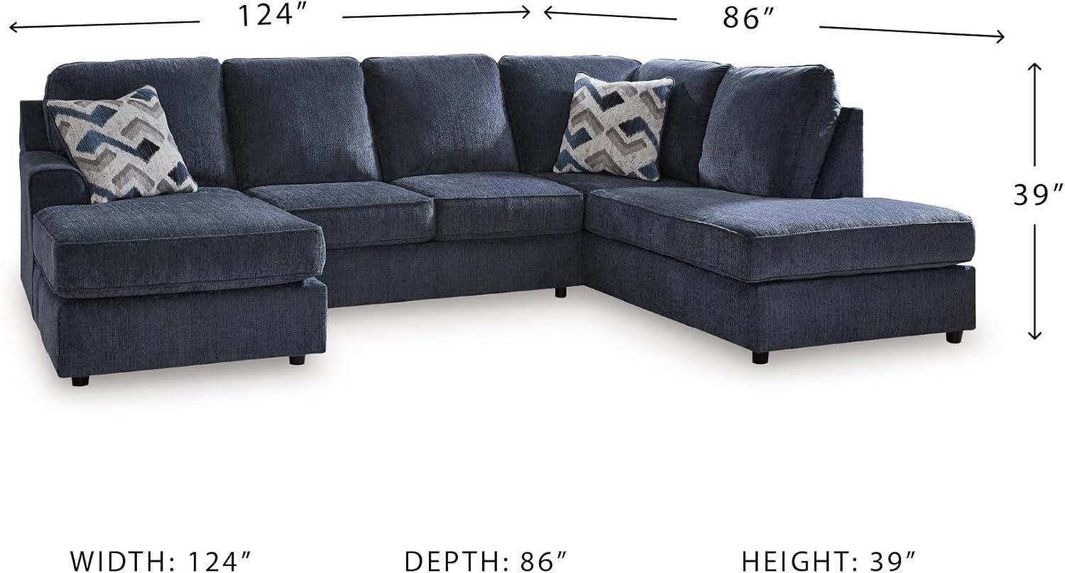 imageSignature Design by Ashley Albar Place Contemporary UShaped 2Piece Sectional with Loose Seat Cushions and 2 Accent Pillows BlueRight Hand