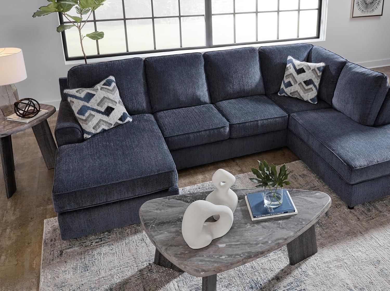 imageSignature Design by Ashley Albar Place Contemporary UShaped 2Piece Sectional with Loose Seat Cushions and 2 Accent Pillows BlueRight Hand