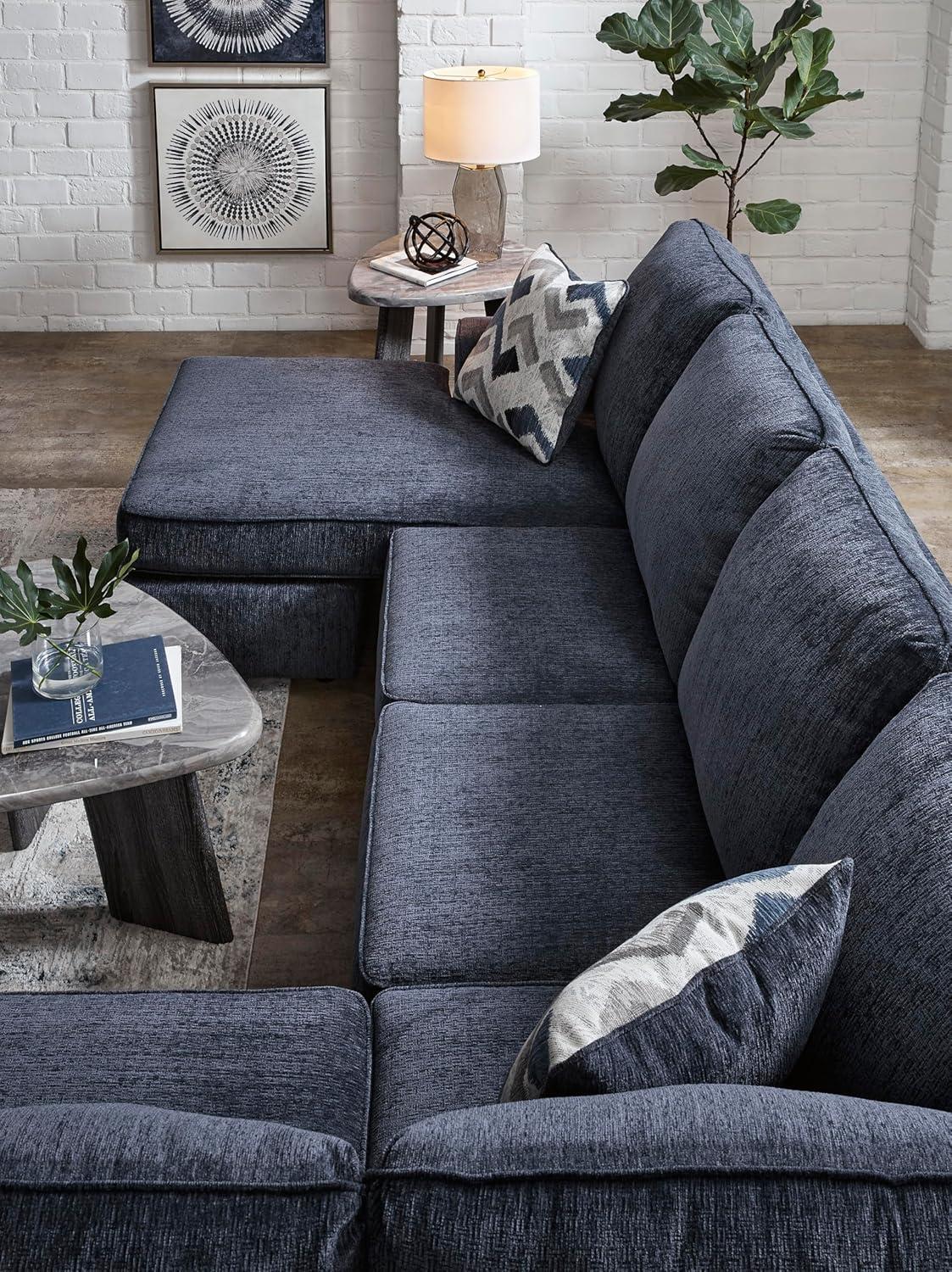 imageSignature Design by Ashley Albar Place Contemporary UShaped 2Piece Sectional with Loose Seat Cushions and 2 Accent Pillows BlueRight Hand