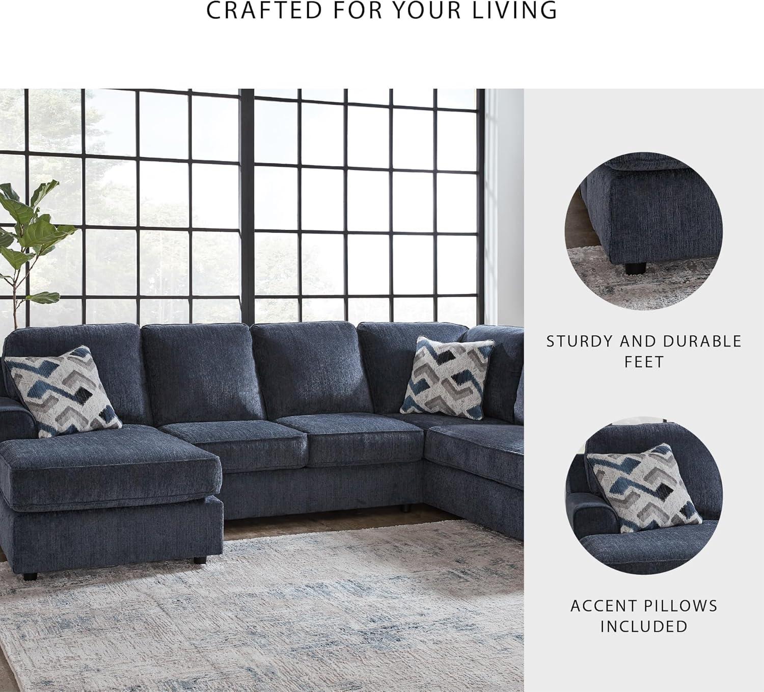 imageSignature Design by Ashley Albar Place Contemporary UShaped 2Piece Sectional with Loose Seat Cushions and 2 Accent Pillows BlueRight Hand