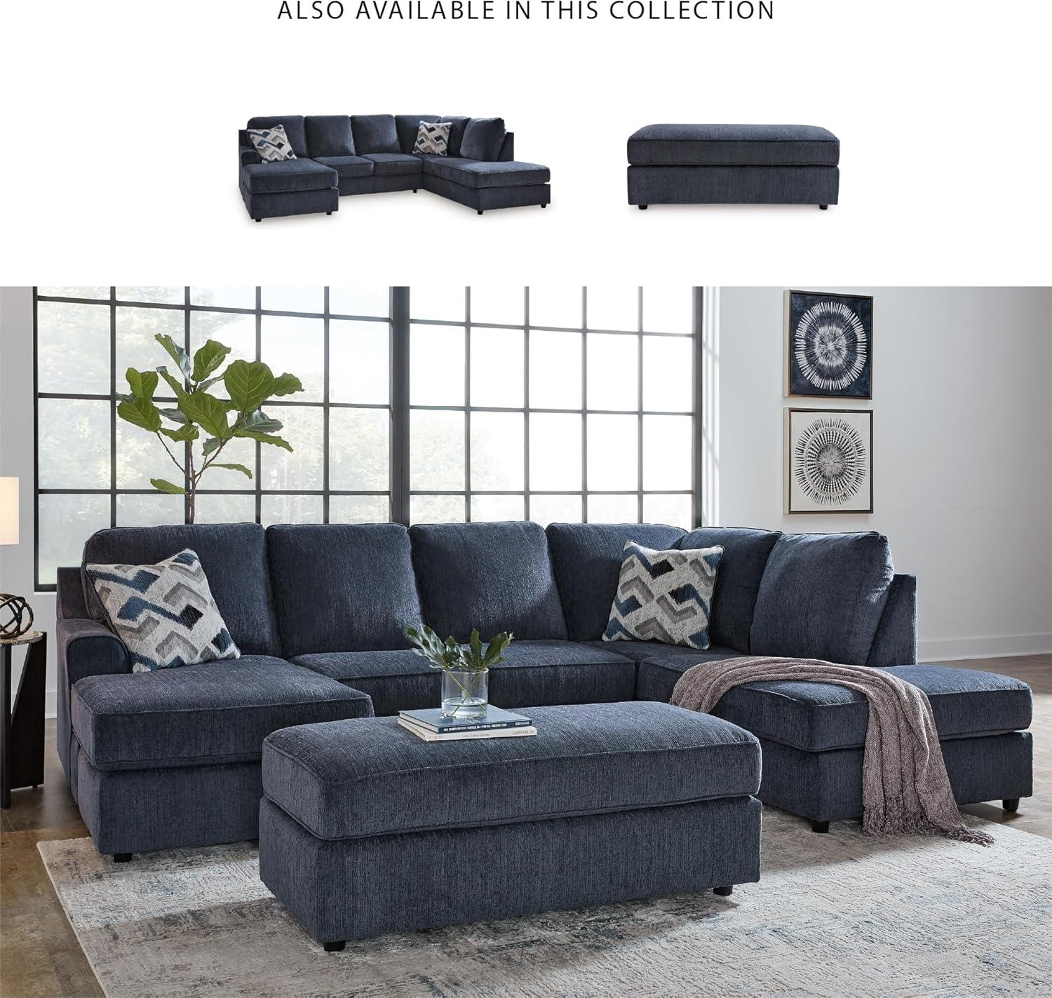 imageSignature Design by Ashley Albar Place Contemporary UShaped 2Piece Sectional with Loose Seat Cushions and 2 Accent Pillows BlueRight Hand