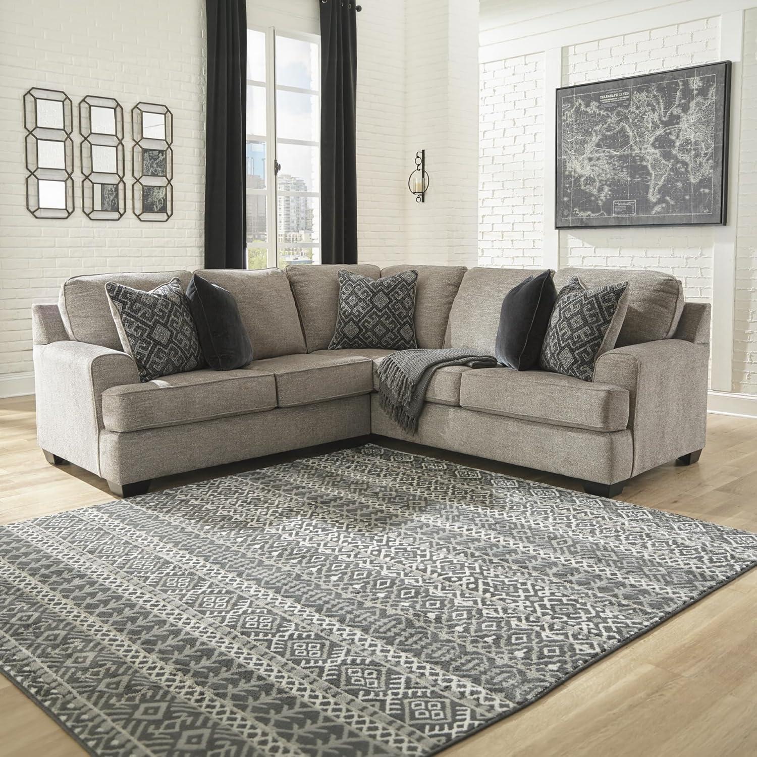imageSignature Design by Ashley Bovarian Casual LShaped Anti Sag 3Piece Sectional with Loose Seat Cushions and 5 Accent Pillows Gray2 Piece Sectional