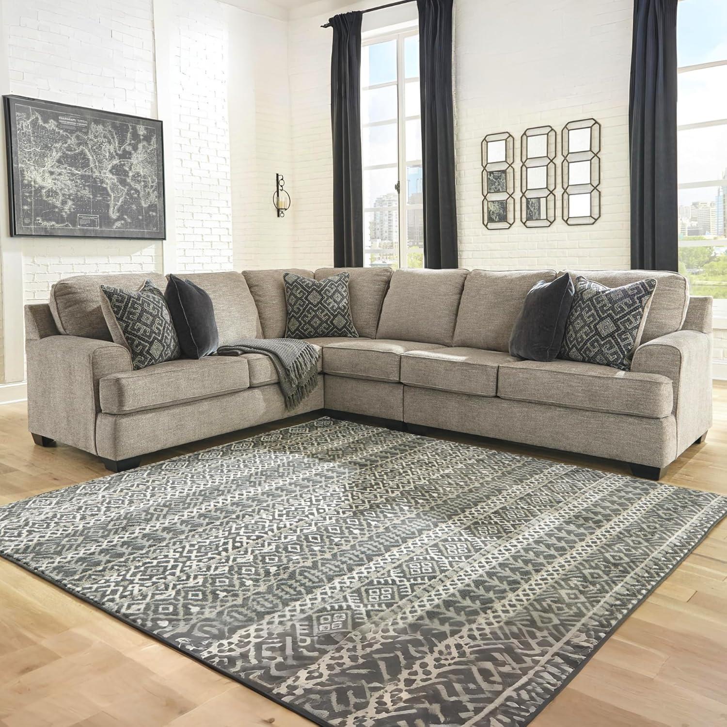 imageSignature Design by Ashley Bovarian Casual LShaped Anti Sag 3Piece Sectional with Loose Seat Cushions and 5 Accent Pillows Gray3Piece Sectional