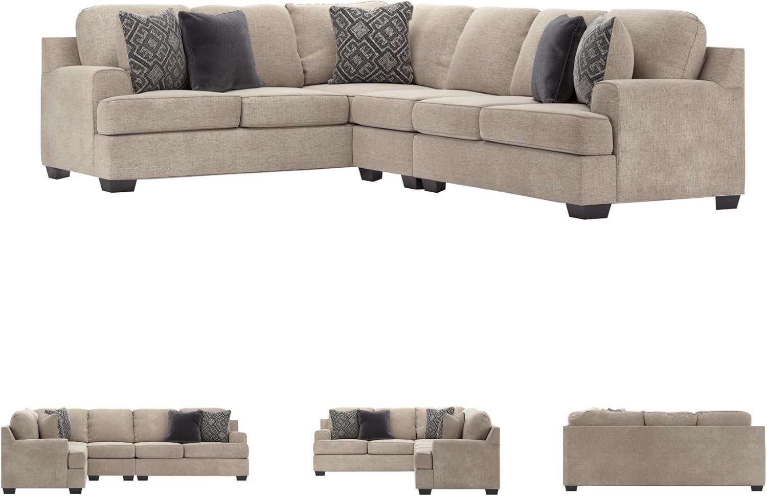 imageSignature Design by Ashley Bovarian Casual LShaped Anti Sag 3Piece Sectional with Loose Seat Cushions and 5 Accent Pillows Gray3Piece Sectional