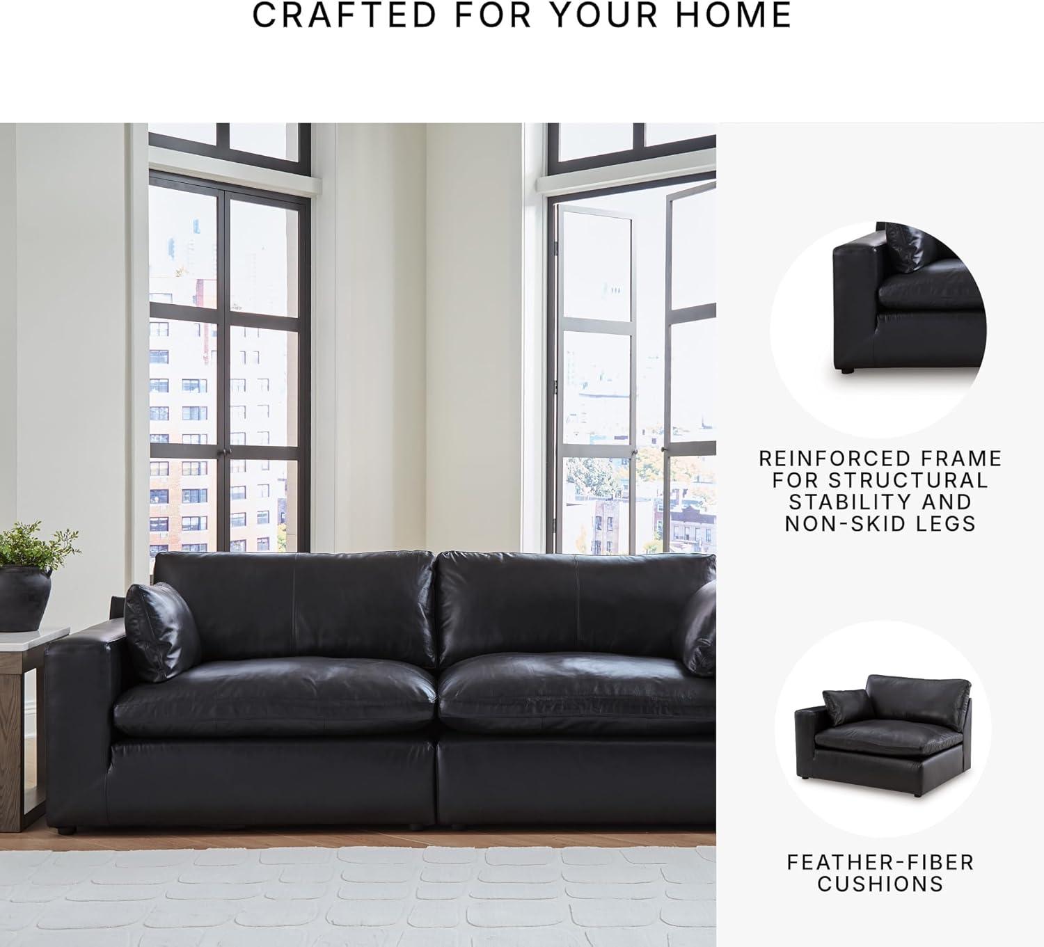 imageSignature Design by Ashley Emilia Modern Modular Leather Match 5Piece Sectional with Loose Back Cushions and 2 Bolster Pillows Light BrownBlack