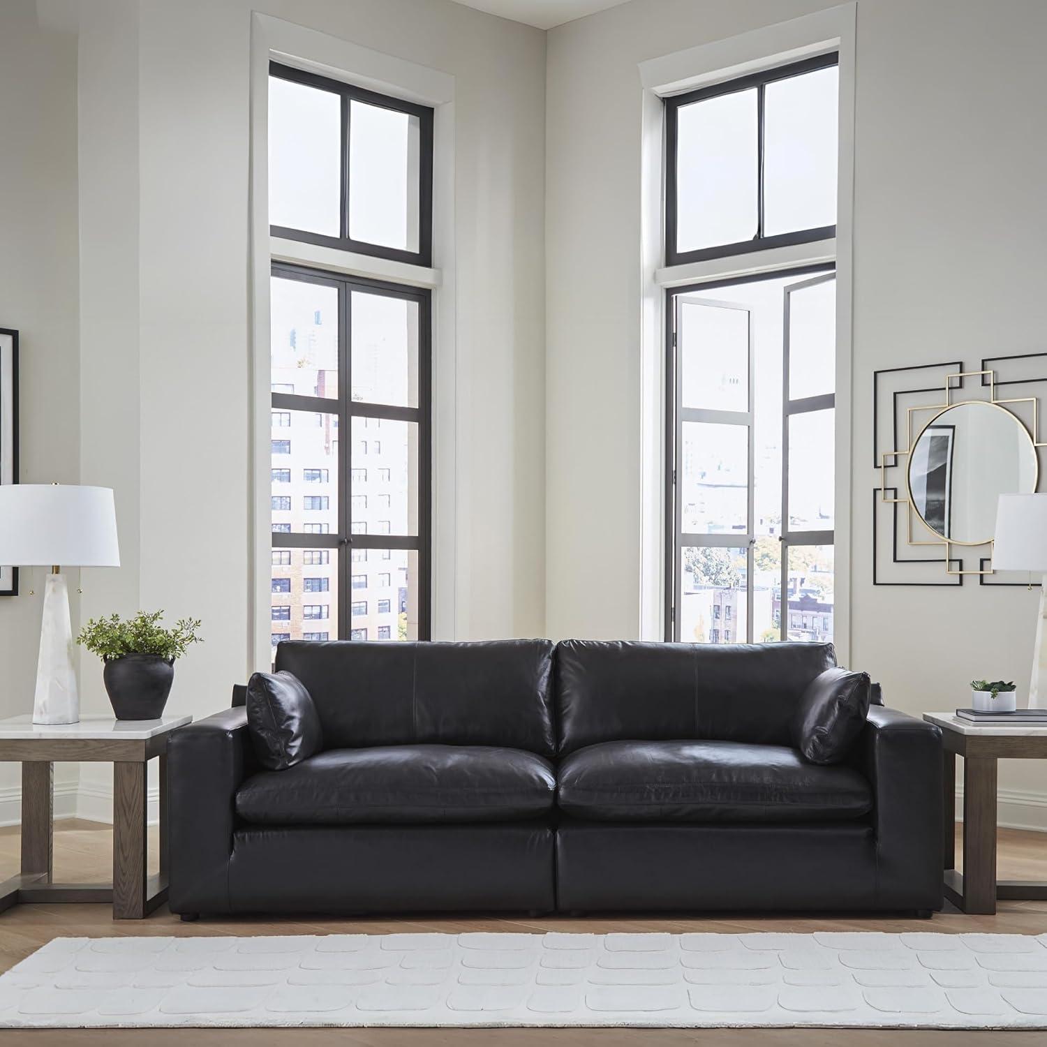 imageSignature Design by Ashley Emilia Modern Modular Leather Match 5Piece Sectional with Loose Back Cushions and 2 Bolster Pillows Light BrownBlack