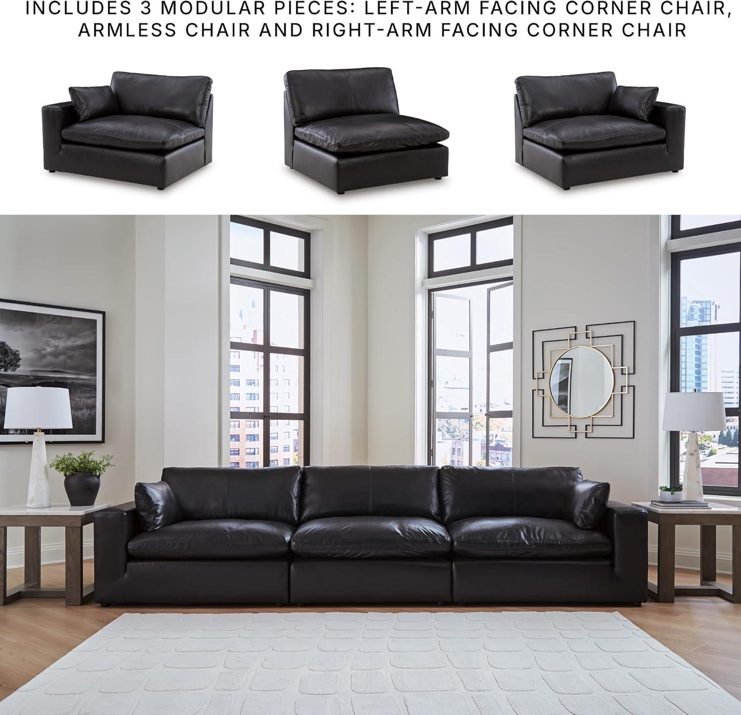 imageSignature Design by Ashley Emilia Modern Modular Leather Match 5Piece Sectional with Loose Back Cushions and 2 Bolster Pillows Light BrownBlack
