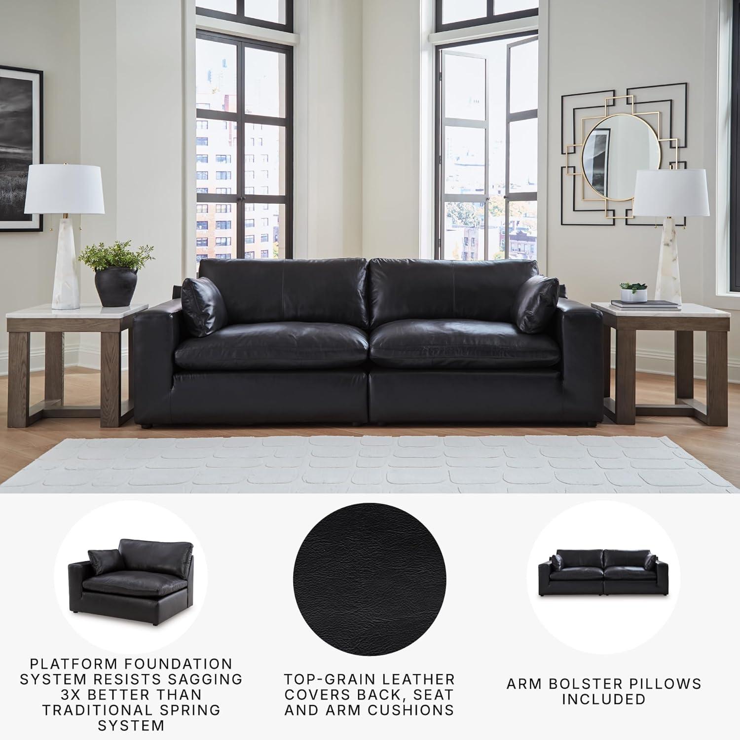 imageSignature Design by Ashley Emilia Modern Modular Leather Match 5Piece Sectional with Loose Back Cushions and 2 Bolster Pillows Light BrownBlack