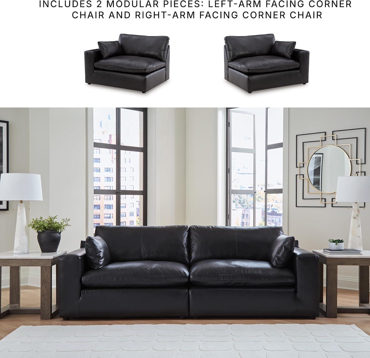 imageSignature Design by Ashley Emilia Modern Modular Leather Match 5Piece Sectional with Loose Back Cushions and 2 Bolster Pillows Light BrownBlack