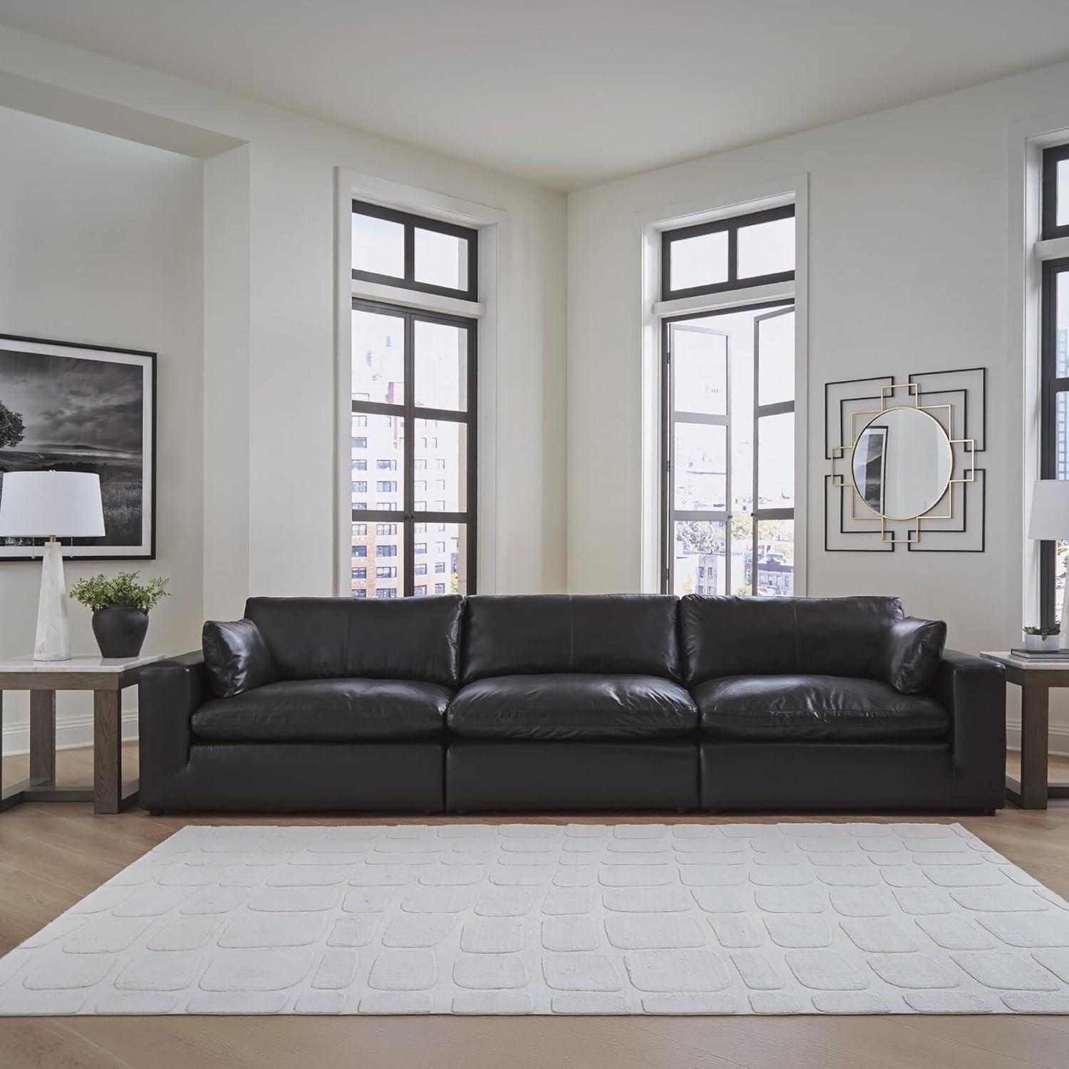 imageSignature Design by Ashley Emilia Modern Modular Leather Match 5Piece Sectional with Loose Back Cushions and 2 Bolster Pillows Light BrownBlack