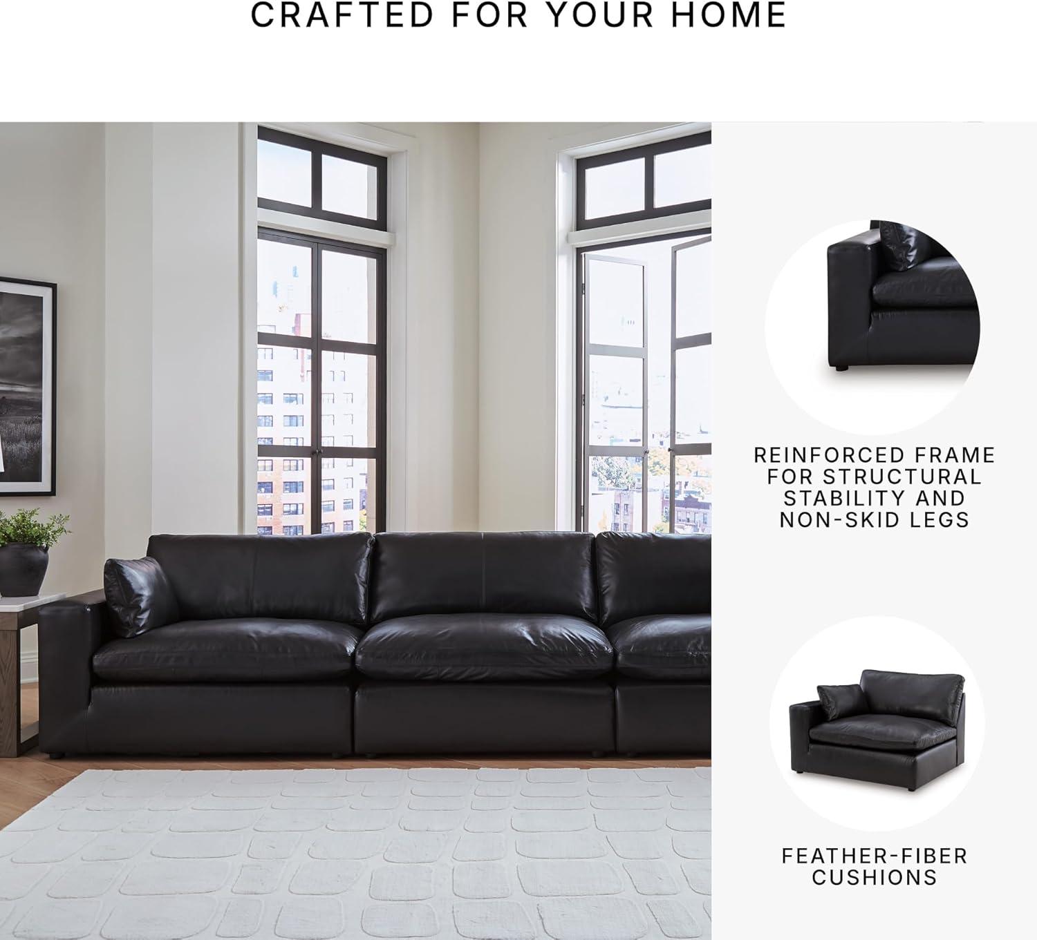 imageSignature Design by Ashley Emilia Modern Modular Leather Match 5Piece Sectional with Loose Back Cushions and 2 Bolster Pillows Light BrownBlack