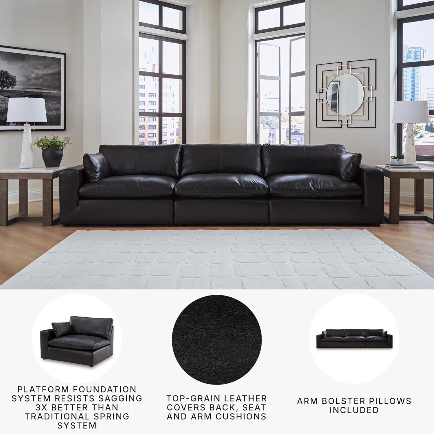 imageSignature Design by Ashley Emilia Modern Modular Leather Match 5Piece Sectional with Loose Back Cushions and 2 Bolster Pillows Light BrownBlack