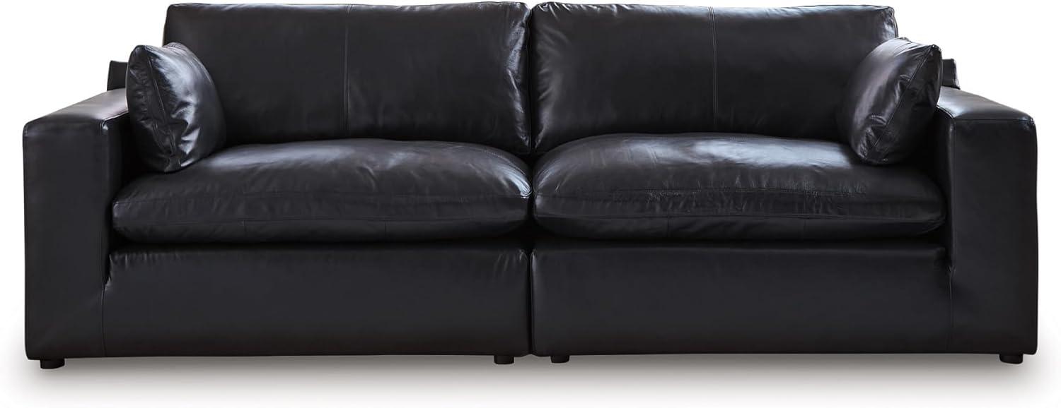 imageSignature Design by Ashley Emilia Modern Modular Leather Match 5Piece Sectional with Loose Back Cushions and 2 Bolster Pillows Light BrownBlack