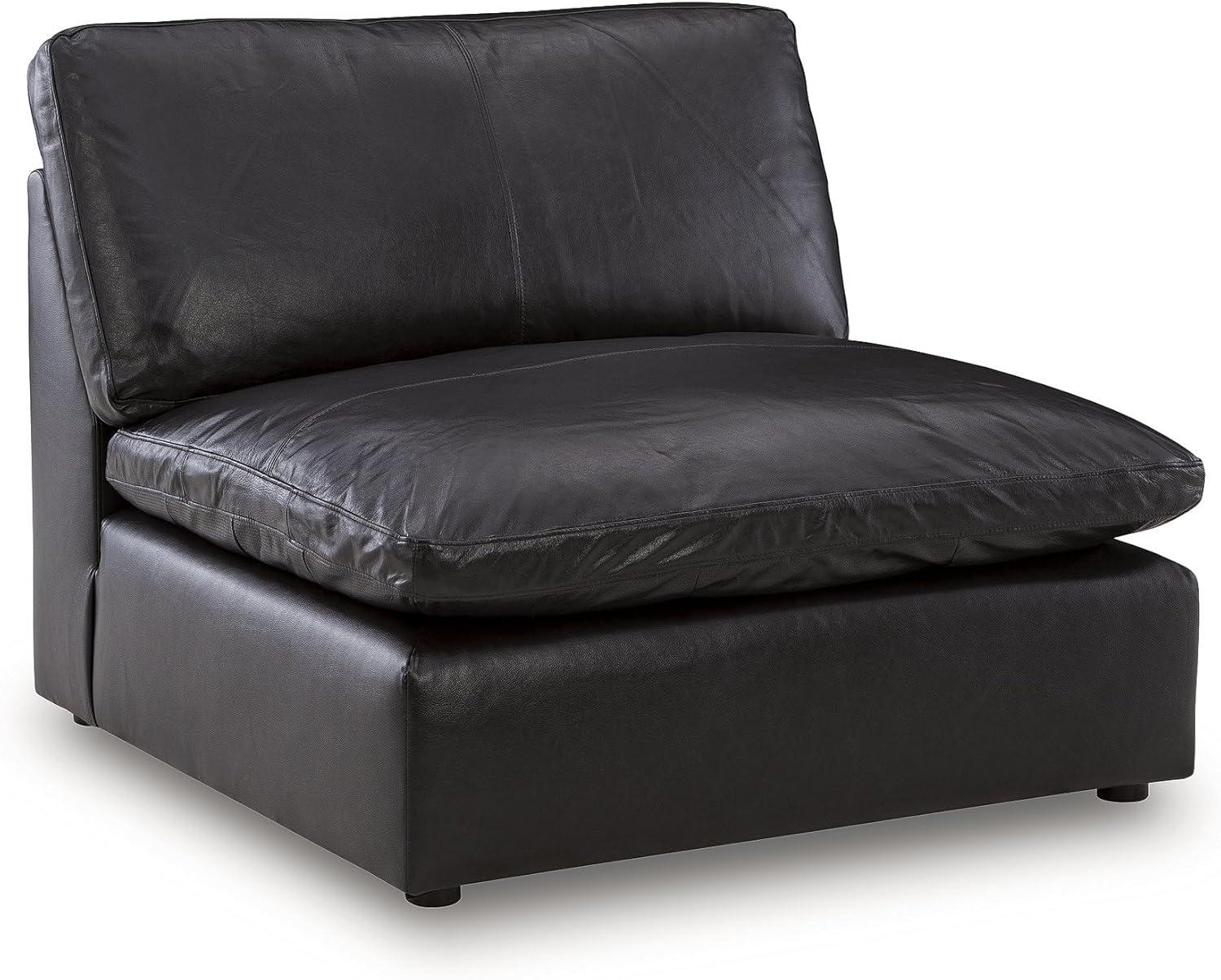 imageSignature Design by Ashley Emilia Modern Modular Leather Match 5Piece Sectional with Loose Back Cushions and 2 Bolster Pillows Light BrownBlack
