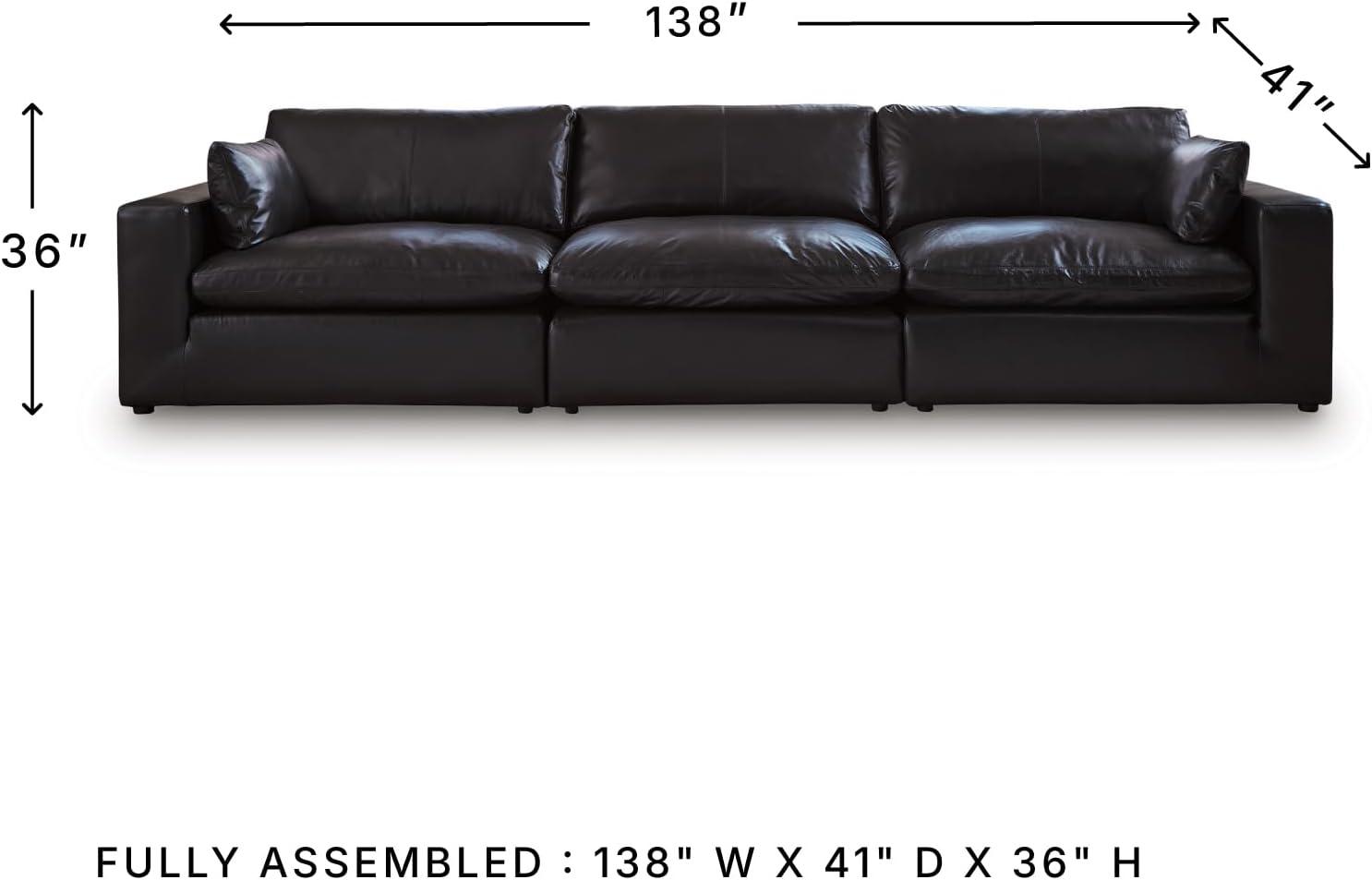 imageSignature Design by Ashley Emilia Modern Modular Leather Match 5Piece Sectional with Loose Back Cushions and 2 Bolster Pillows Light BrownBlack