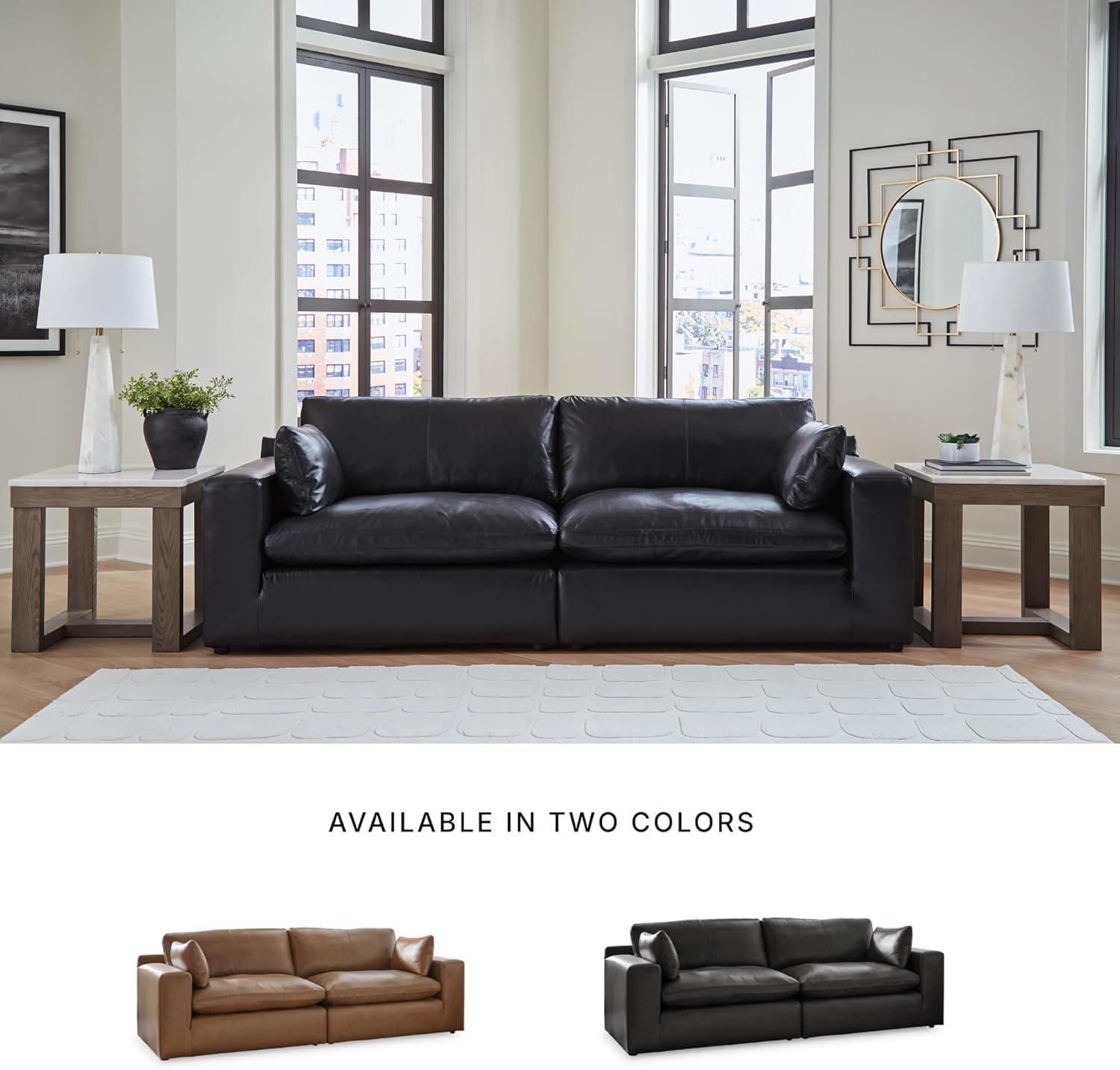 imageSignature Design by Ashley Emilia Modern Modular Leather Match 5Piece Sectional with Loose Back Cushions and 2 Bolster Pillows Light BrownBlack