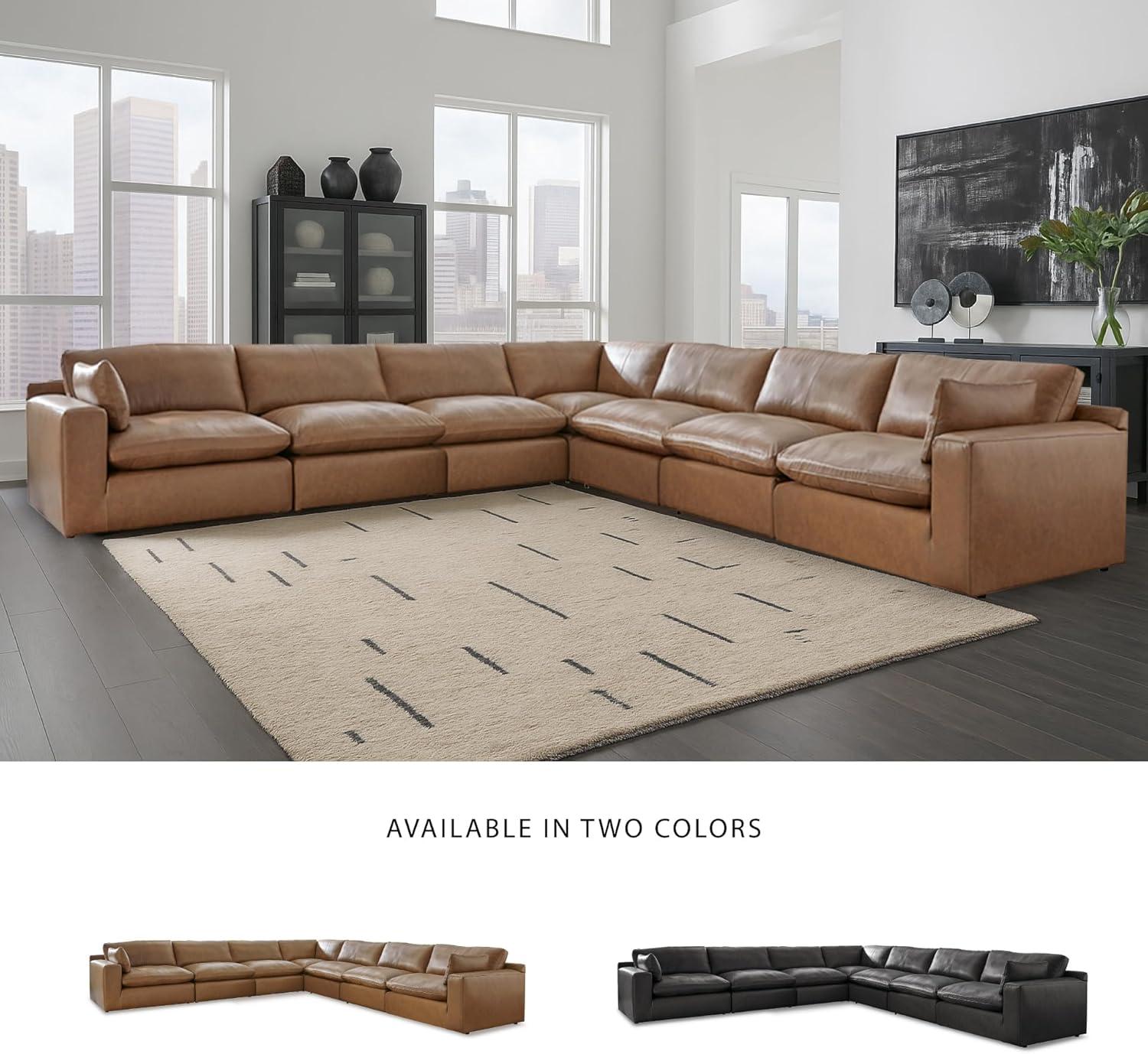 imageSignature Design by Ashley Emilia Modern Modular Leather Match 5Piece Sectional with Loose Back Cushions and 2 Bolster Pillows Light BrownCaramel