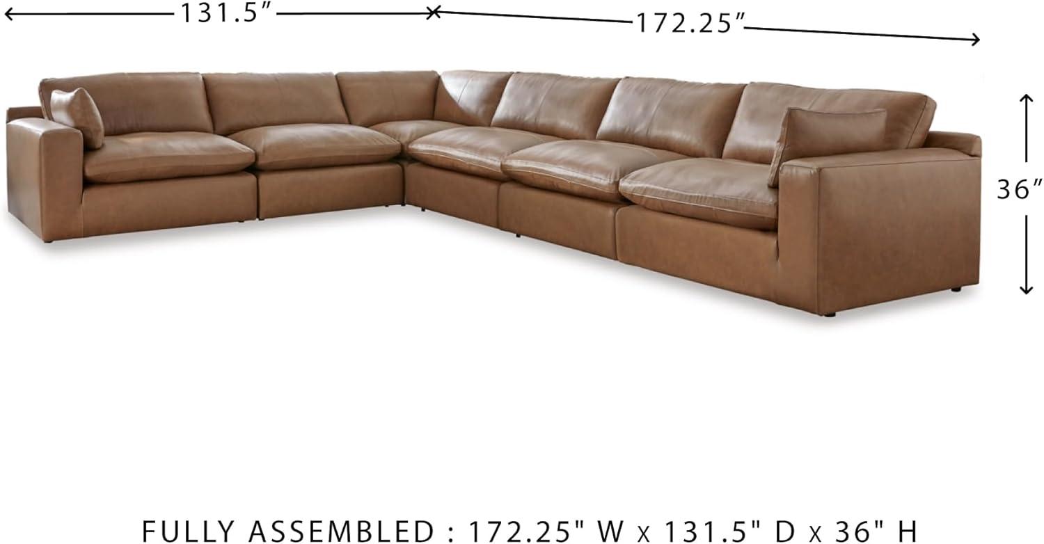 imageSignature Design by Ashley Emilia Modern Modular Leather Match 5Piece Sectional with Loose Back Cushions and 2 Bolster Pillows Light BrownCaramel