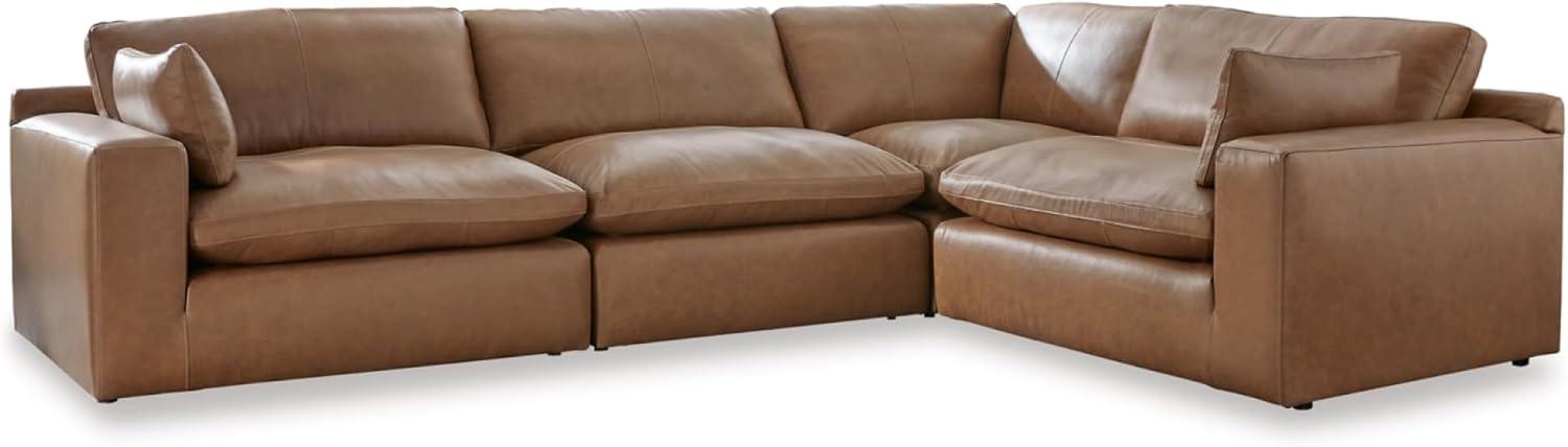 imageSignature Design by Ashley Emilia Modern Modular Leather Match 5Piece Sectional with Loose Back Cushions and 2 Bolster Pillows Light BrownCaramel