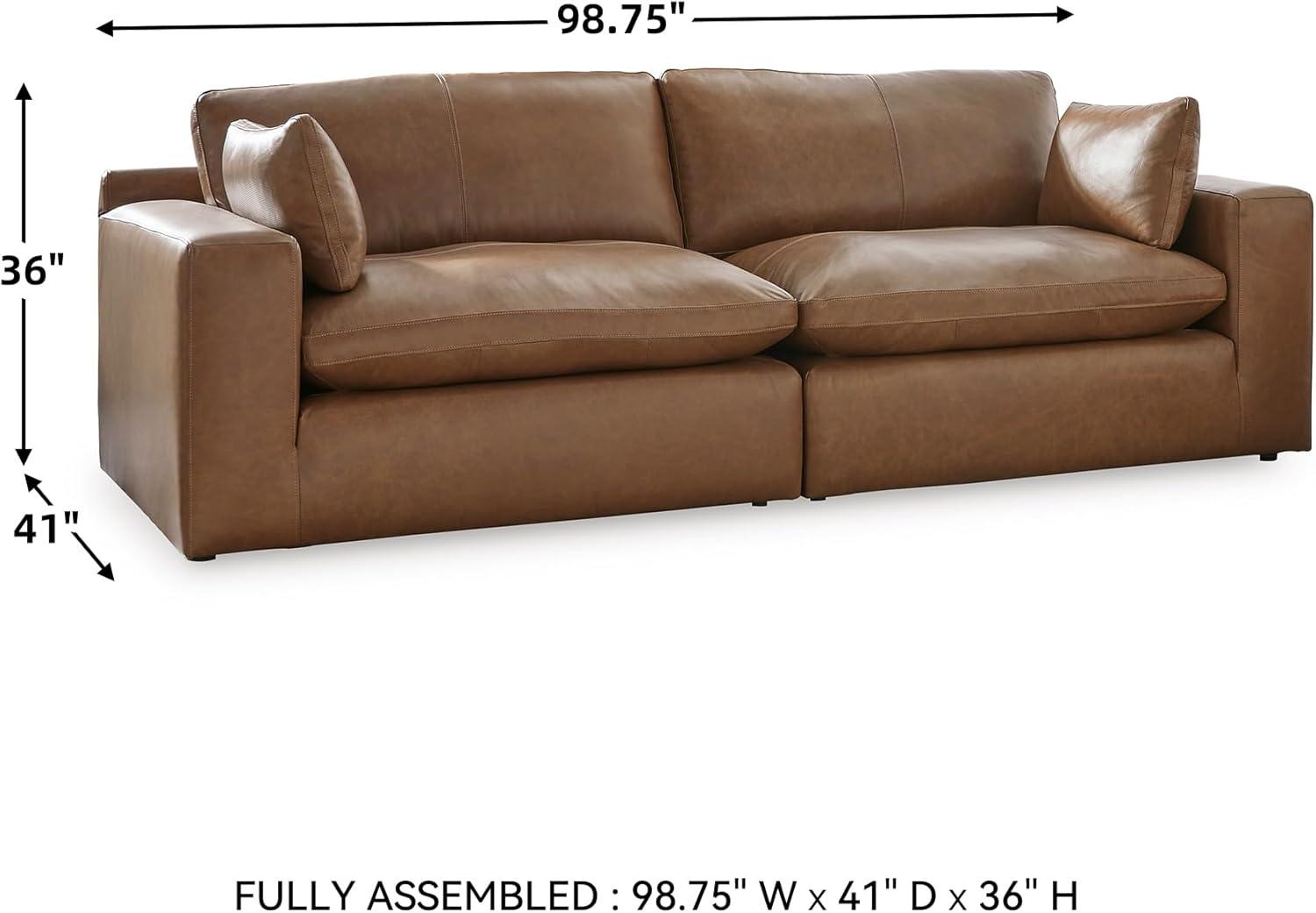 imageSignature Design by Ashley Emilia Modern Modular Leather Match 5Piece Sectional with Loose Back Cushions and 2 Bolster Pillows Light BrownCaramel