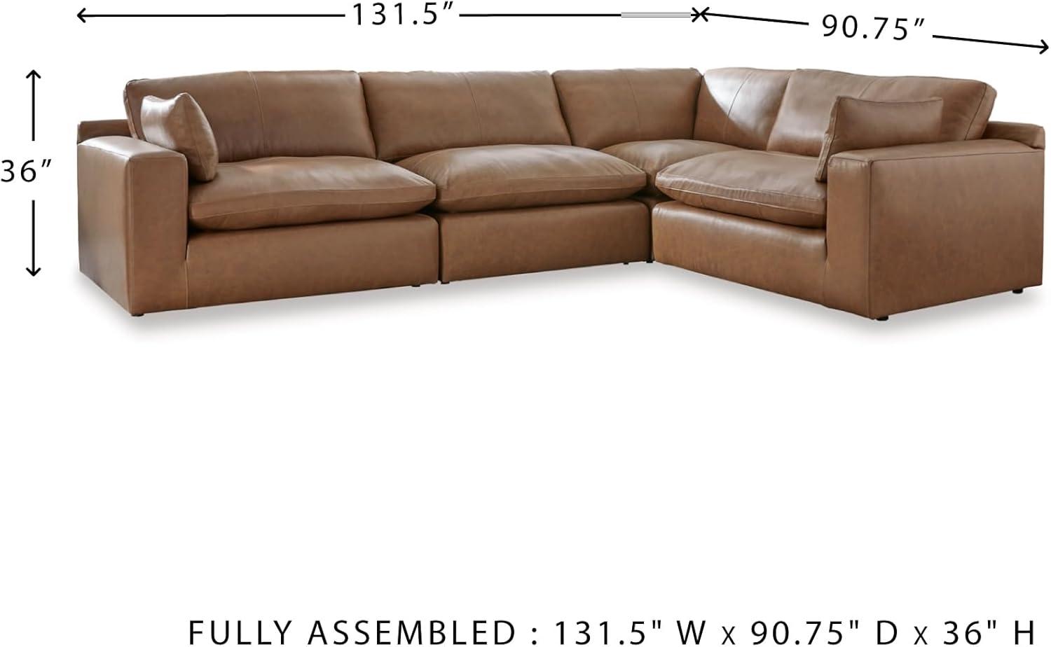 imageSignature Design by Ashley Emilia Modern Modular Leather Match 5Piece Sectional with Loose Back Cushions and 2 Bolster Pillows Light BrownCaramel