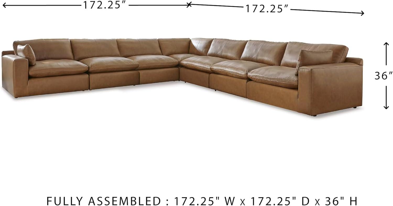 imageSignature Design by Ashley Emilia Modern Modular Leather Match 5Piece Sectional with Loose Back Cushions and 2 Bolster Pillows Light BrownCaramel