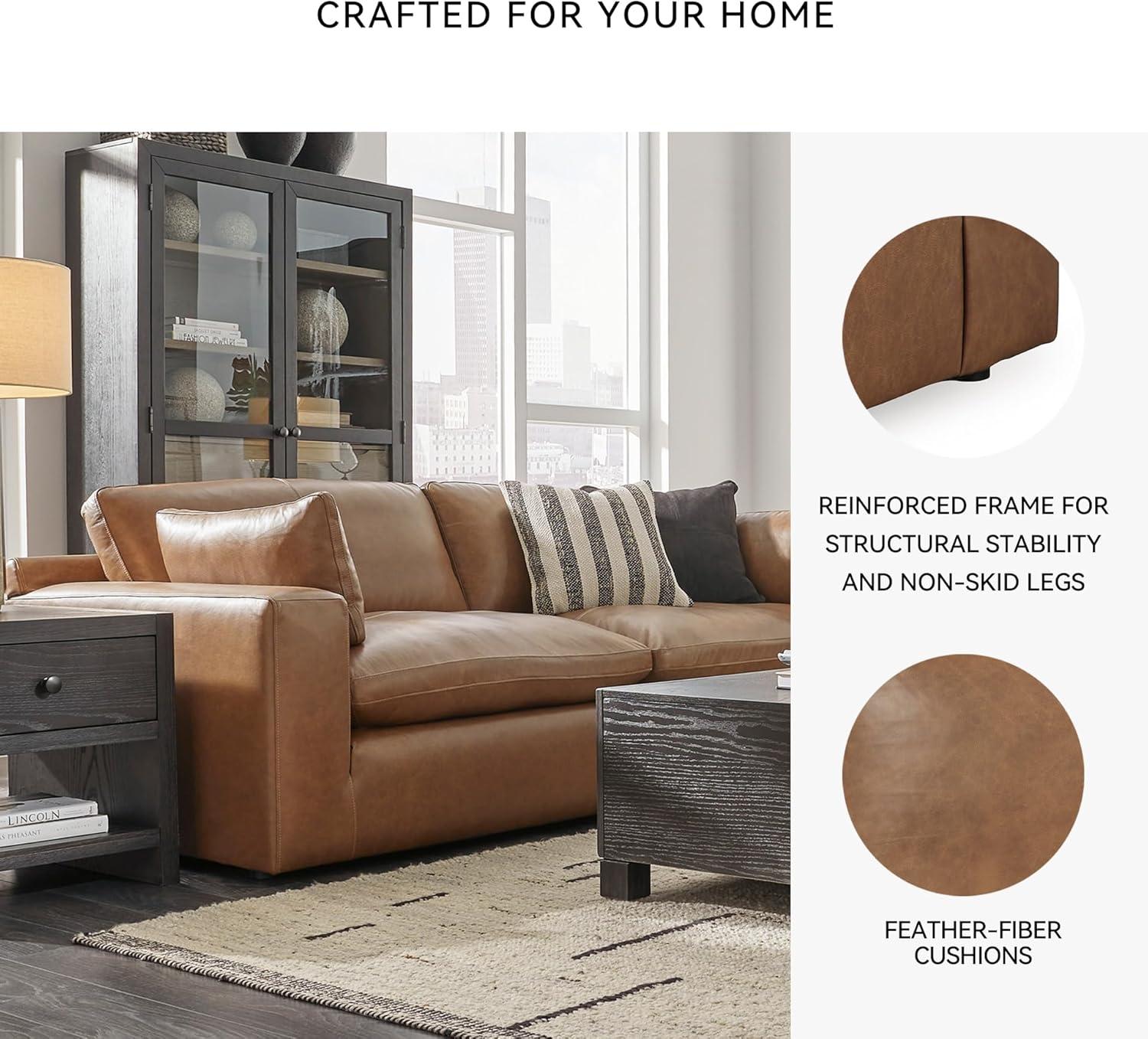 imageSignature Design by Ashley Emilia Modern Modular Leather Match 5Piece Sectional with Loose Back Cushions and 2 Bolster Pillows Light BrownCaramel