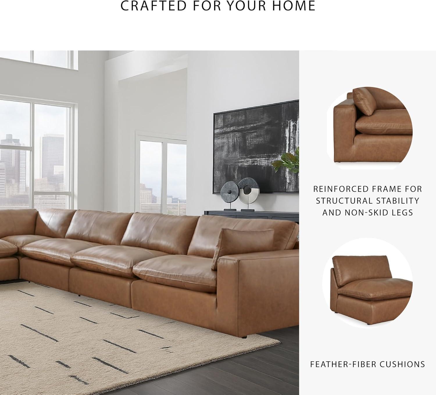 imageSignature Design by Ashley Emilia Modern Modular Leather Match 5Piece Sectional with Loose Back Cushions and 2 Bolster Pillows Light BrownCaramel