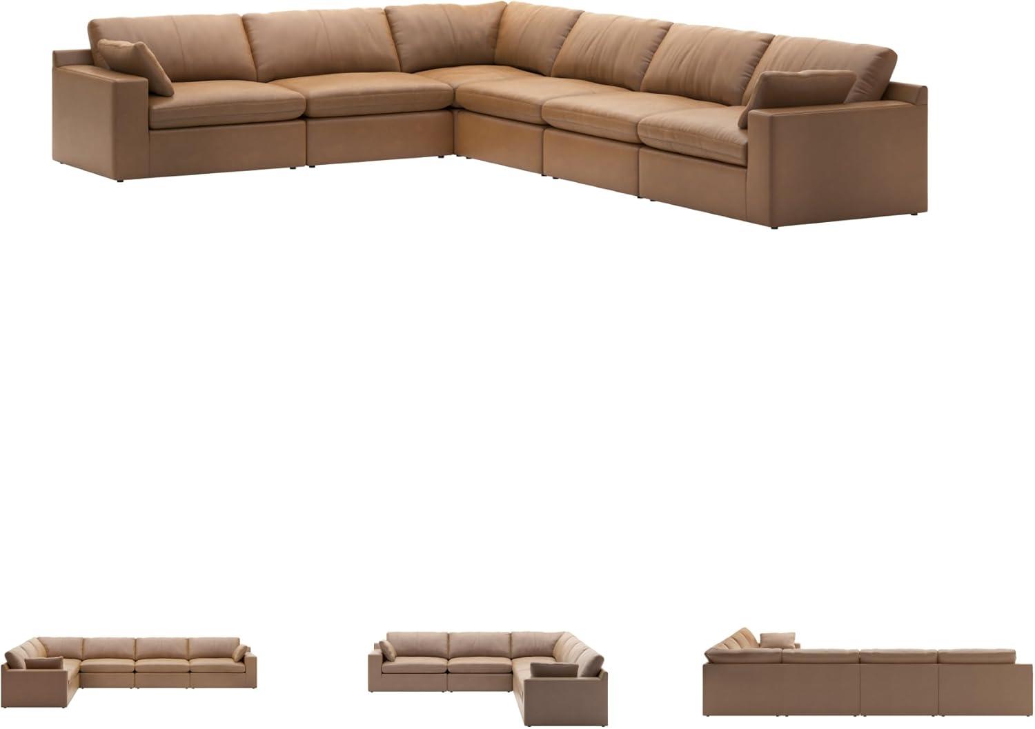 imageSignature Design by Ashley Emilia Modern Modular Leather Match 5Piece Sectional with Loose Back Cushions and 2 Bolster Pillows Light BrownCaramel