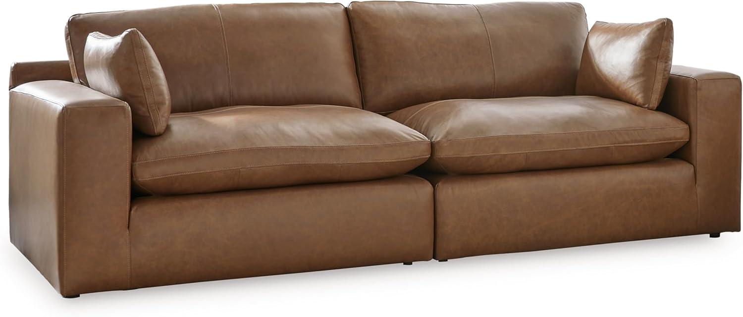 imageSignature Design by Ashley Emilia Modern Modular Leather Match 5Piece Sectional with Loose Back Cushions and 2 Bolster Pillows Light BrownCaramel