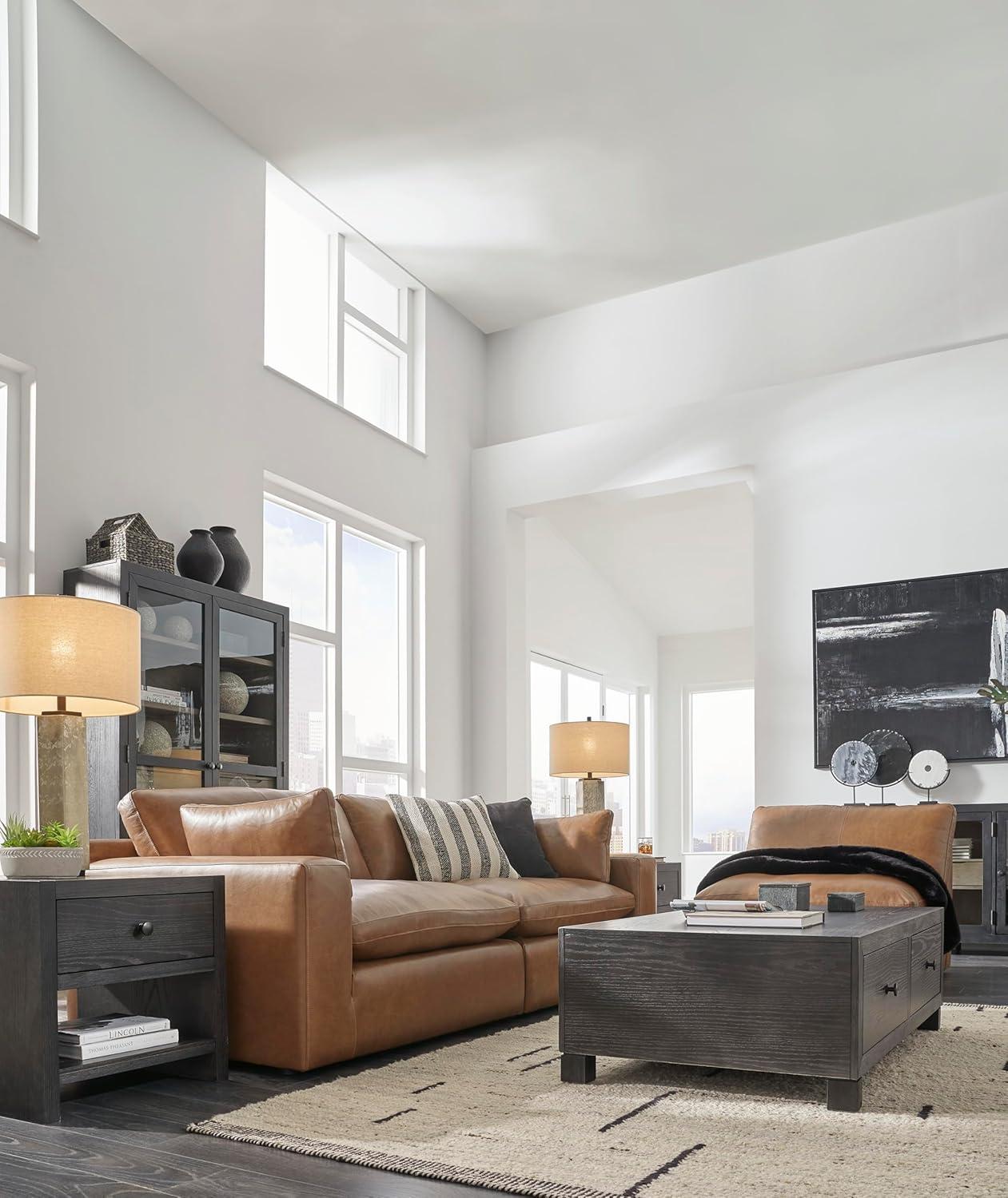 imageSignature Design by Ashley Emilia Modern Modular Leather Match 5Piece Sectional with Loose Back Cushions and 2 Bolster Pillows Light BrownCaramel