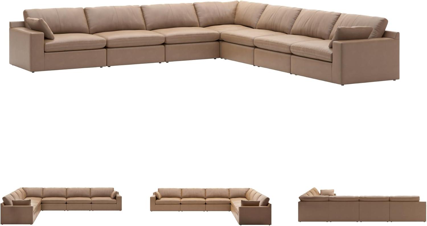 imageSignature Design by Ashley Emilia Modern Modular Leather Match 5Piece Sectional with Loose Back Cushions and 2 Bolster Pillows Light BrownCaramel