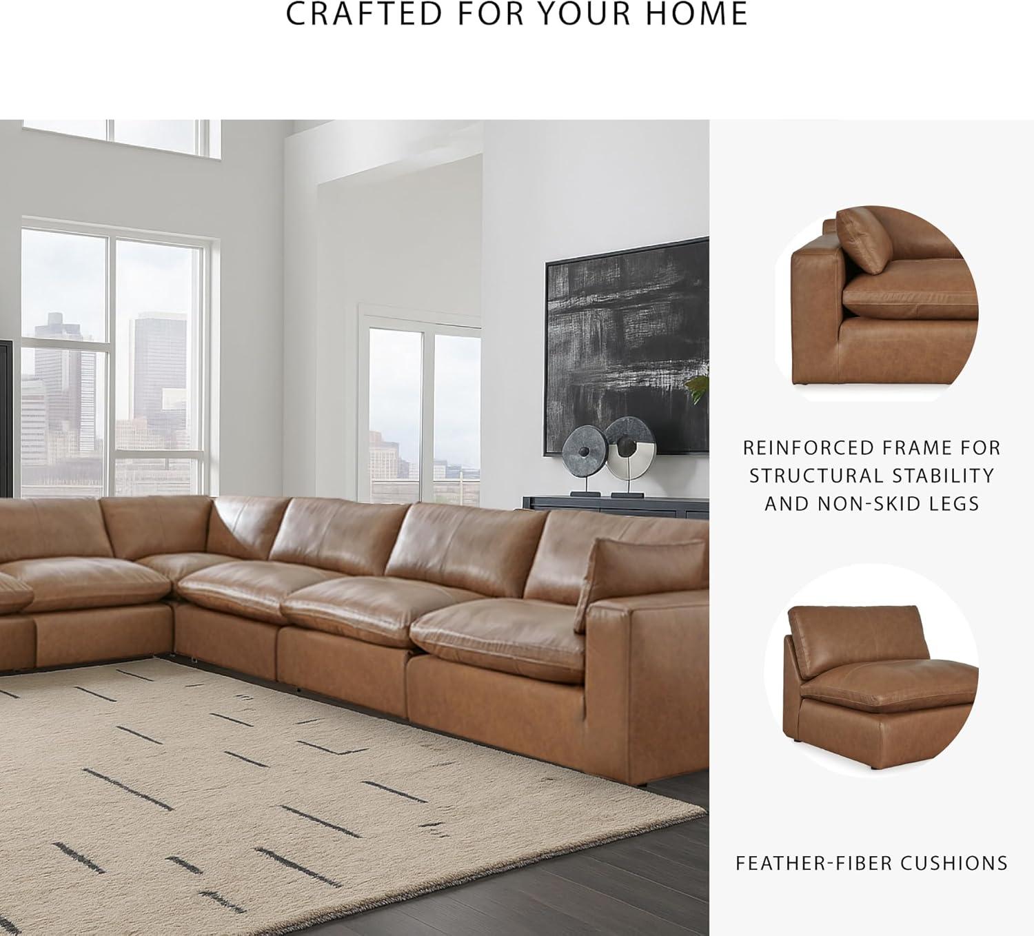 imageSignature Design by Ashley Emilia Modern Modular Leather Match 5Piece Sectional with Loose Back Cushions and 2 Bolster Pillows Light BrownCaramel