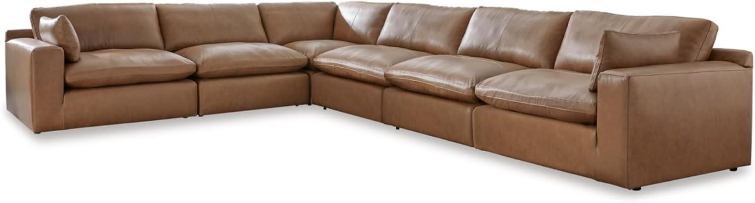 imageSignature Design by Ashley Emilia Modern Modular Leather Match 5Piece Sectional with Loose Back Cushions and 2 Bolster Pillows Light BrownCaramel