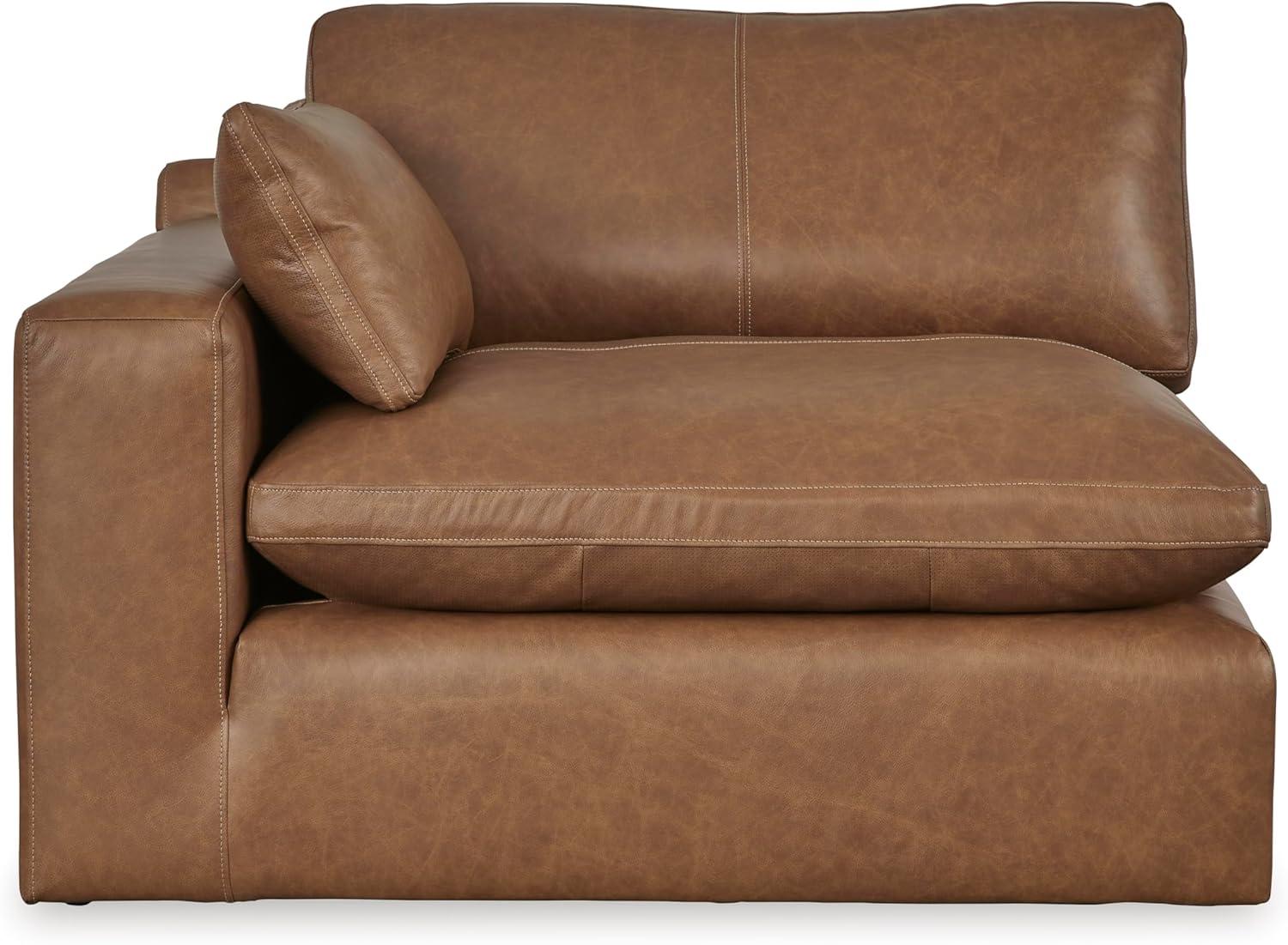 imageSignature Design by Ashley Emilia Modern Modular Leather Match 5Piece Sectional with Loose Back Cushions and 2 Bolster Pillows Light BrownCaramel