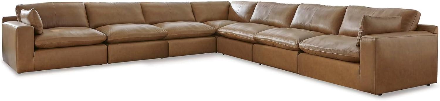 imageSignature Design by Ashley Emilia Modern Modular Leather Match 5Piece Sectional with Loose Back Cushions and 2 Bolster Pillows Light BrownCaramel