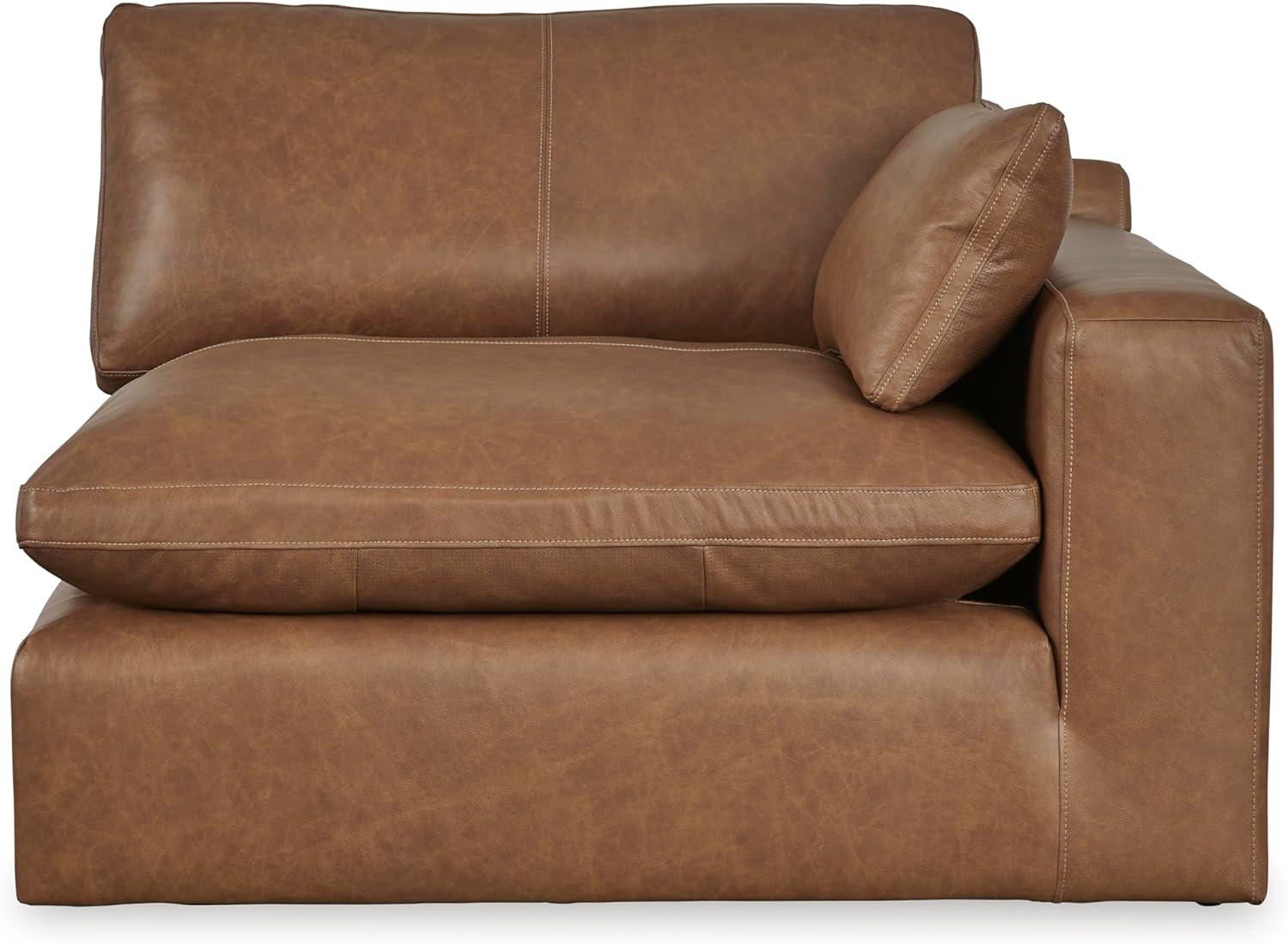 imageSignature Design by Ashley Emilia Modern Modular Leather Match 5Piece Sectional with Loose Back Cushions and 2 Bolster Pillows Light BrownCaramel