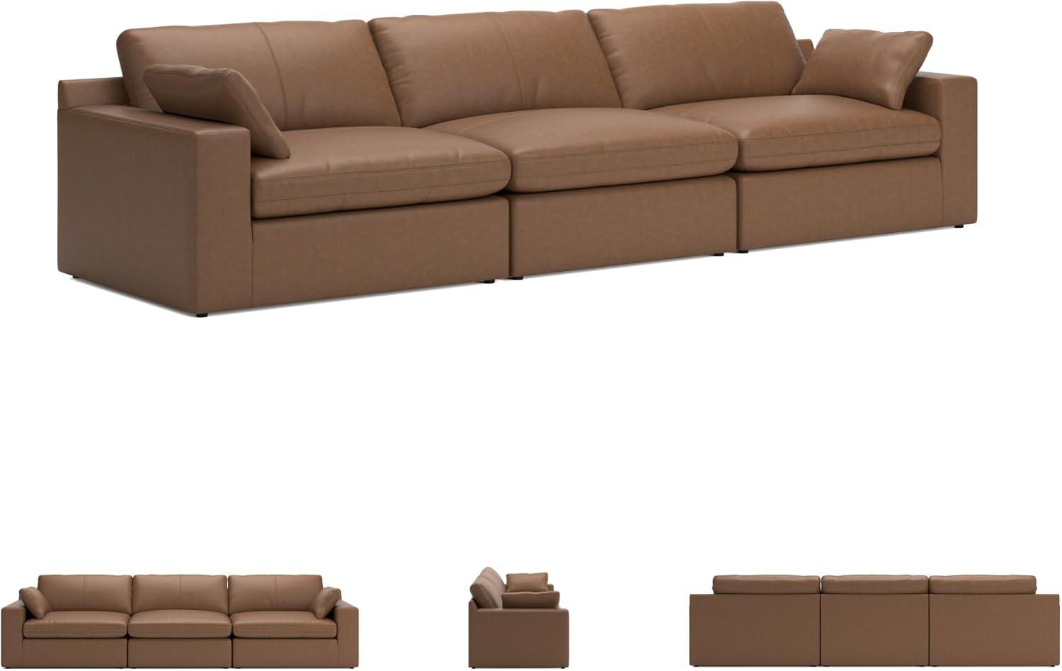 imageSignature Design by Ashley Emilia Modern Modular Leather Match 5Piece Sectional with Loose Back Cushions and 2 Bolster Pillows Light BrownCaramel