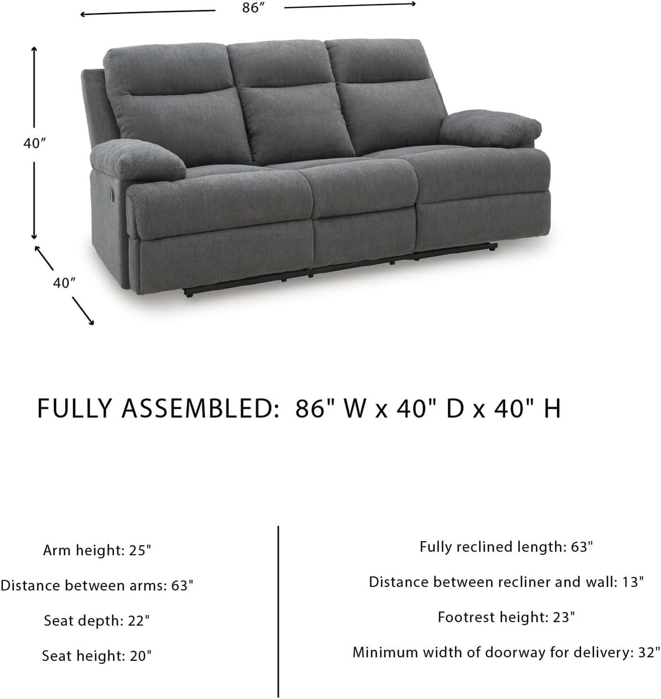 imageSignature Design by Ashley Frohn Contemporary Manual Reclining Sofa GrayCharcoal