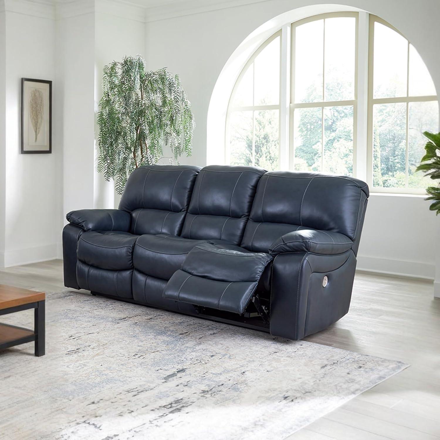imageSignature Design by Ashley Leesworth Power Reclining Sofa Leather Match Wall Hugger Reclining Sofa with OneTouch Power ZeroDraw USB 3 Seat Recliner Couch for Living Room Brown