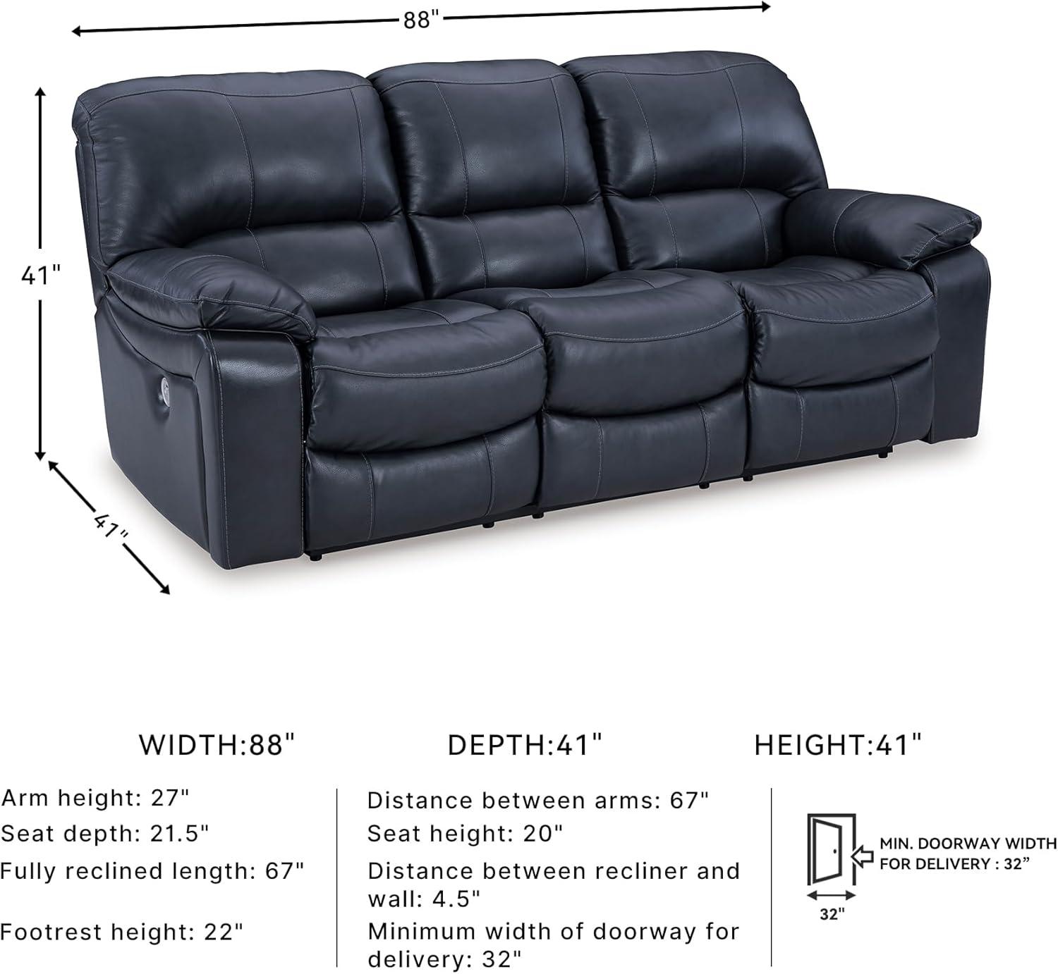 imageSignature Design by Ashley Leesworth Power Reclining Sofa Leather Match Wall Hugger Reclining Sofa with OneTouch Power ZeroDraw USB 3 Seat Recliner Couch for Living Room Brown