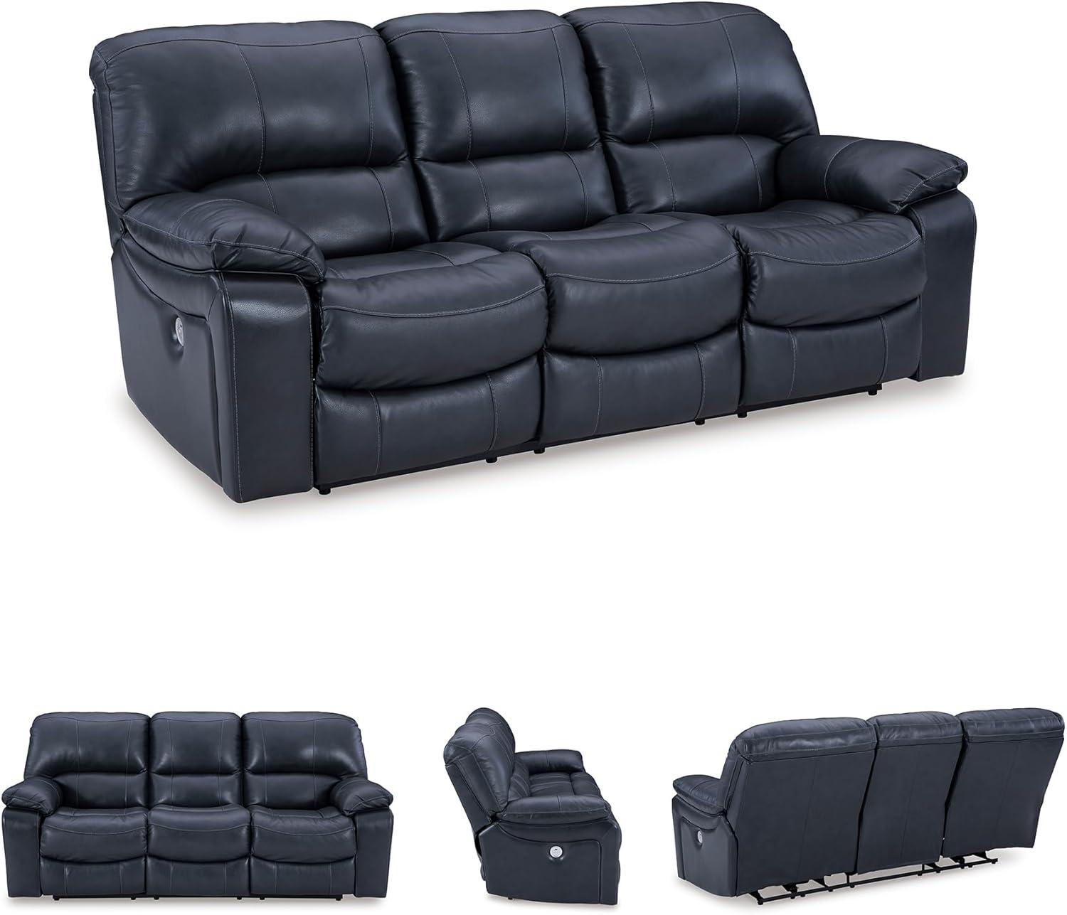 imageSignature Design by Ashley Leesworth Power Reclining Sofa Leather Match Wall Hugger Reclining Sofa with OneTouch Power ZeroDraw USB 3 Seat Recliner Couch for Living Room Brown