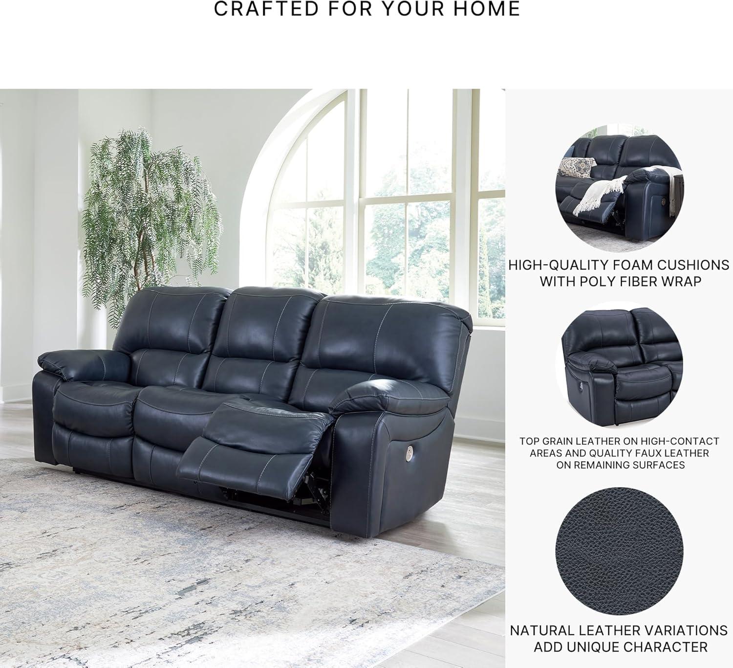 imageSignature Design by Ashley Leesworth Power Reclining Sofa Leather Match Wall Hugger Reclining Sofa with OneTouch Power ZeroDraw USB 3 Seat Recliner Couch for Living Room Brown