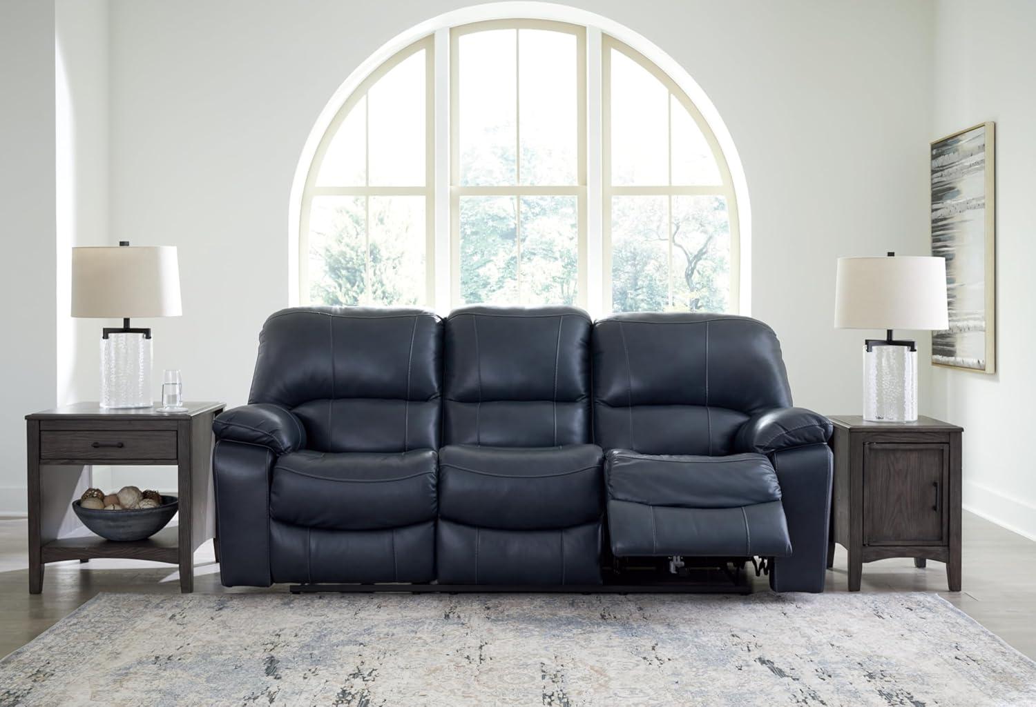 imageSignature Design by Ashley Leesworth Power Reclining Sofa Leather Match Wall Hugger Reclining Sofa with OneTouch Power ZeroDraw USB 3 Seat Recliner Couch for Living Room Brown