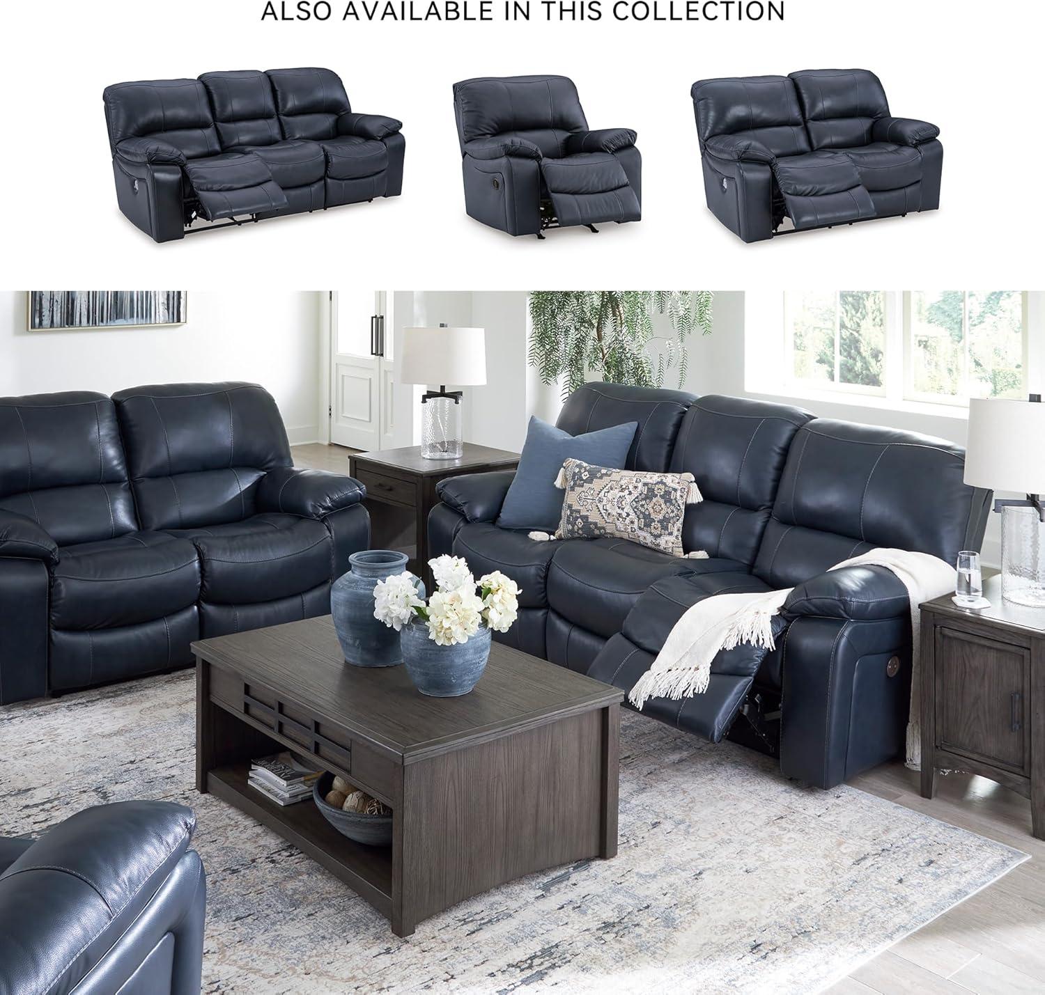 imageSignature Design by Ashley Leesworth Power Reclining Sofa Leather Match Wall Hugger Reclining Sofa with OneTouch Power ZeroDraw USB 3 Seat Recliner Couch for Living Room Brown