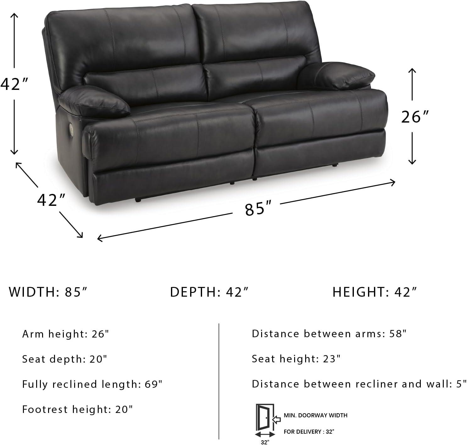 imageSignature Design by Ashley Mountainous Modern Leather Match Wall Hugger Power Reclining Sofa with Adjustable Headrest and USB Ports Black